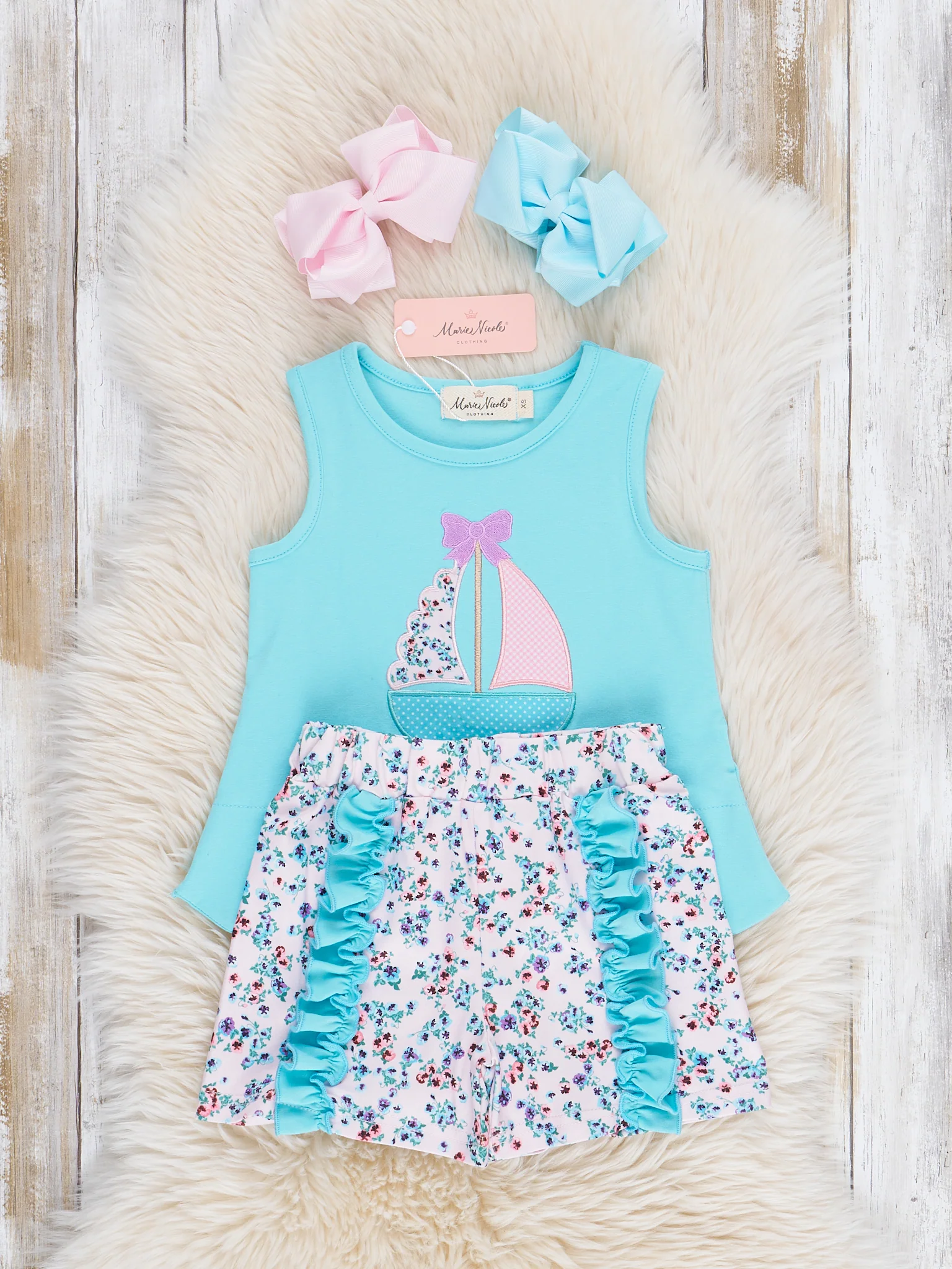 Embroidered Sail Boats Floral Ruffle Outfit - Image 3