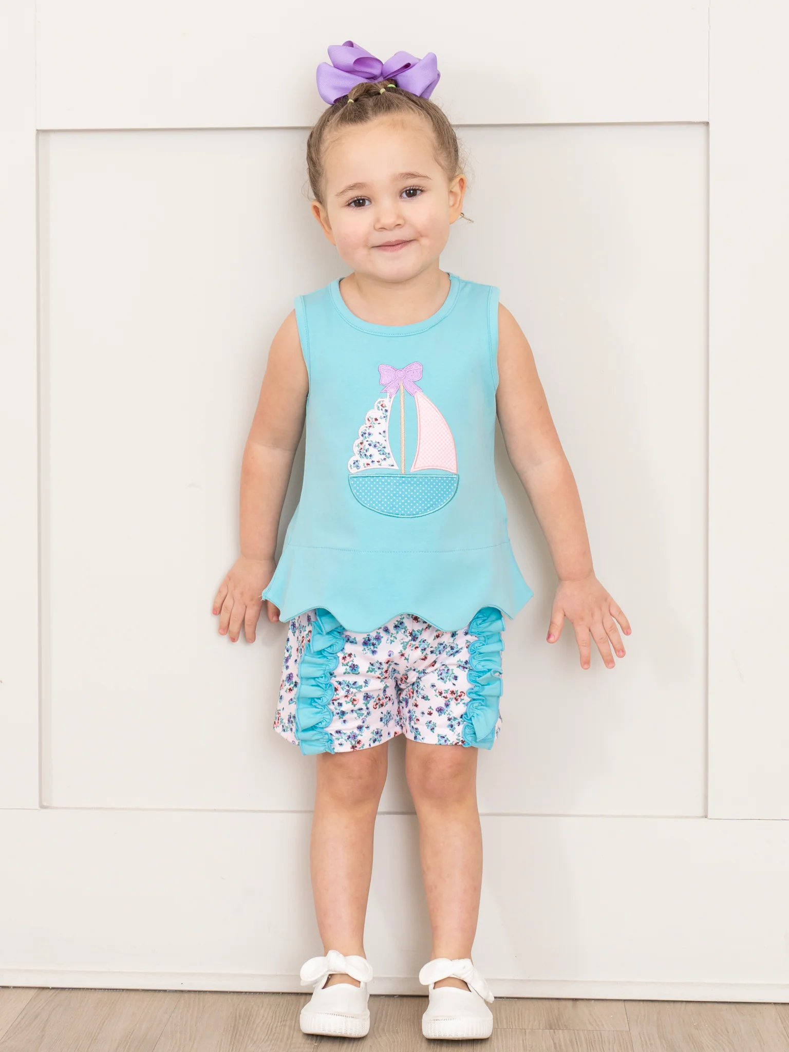 Embroidered Sail Boats Floral Ruffle Outfit - Image 4