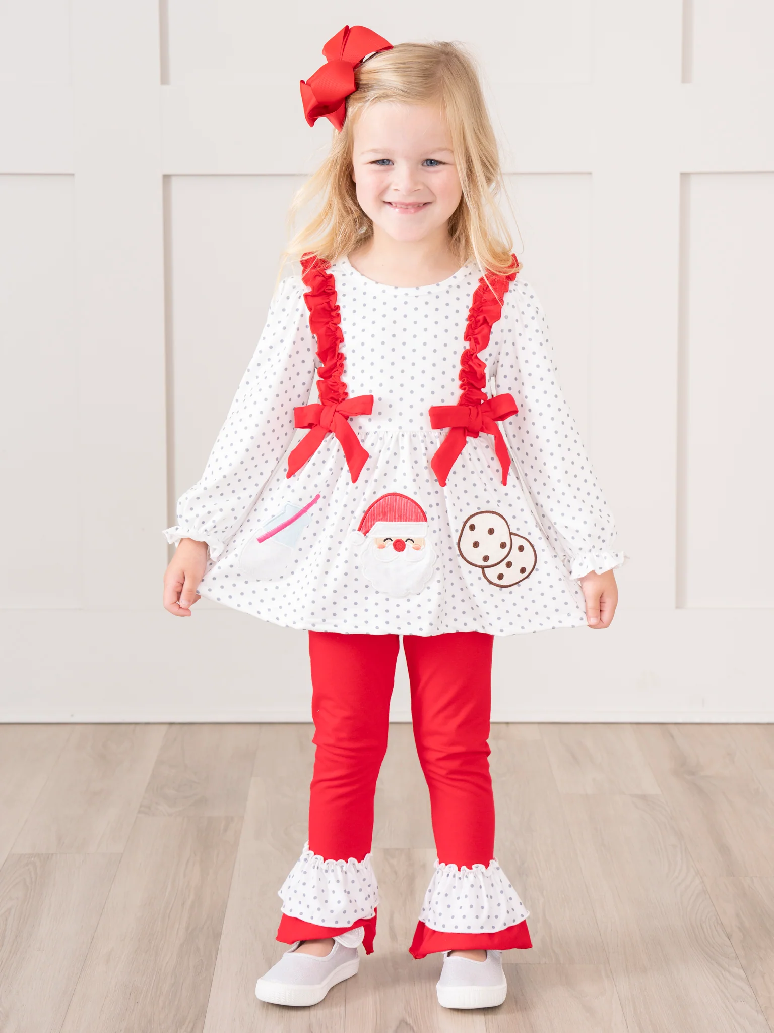 Embroidered Santa's Milk & Cookies Ruffle Outfit