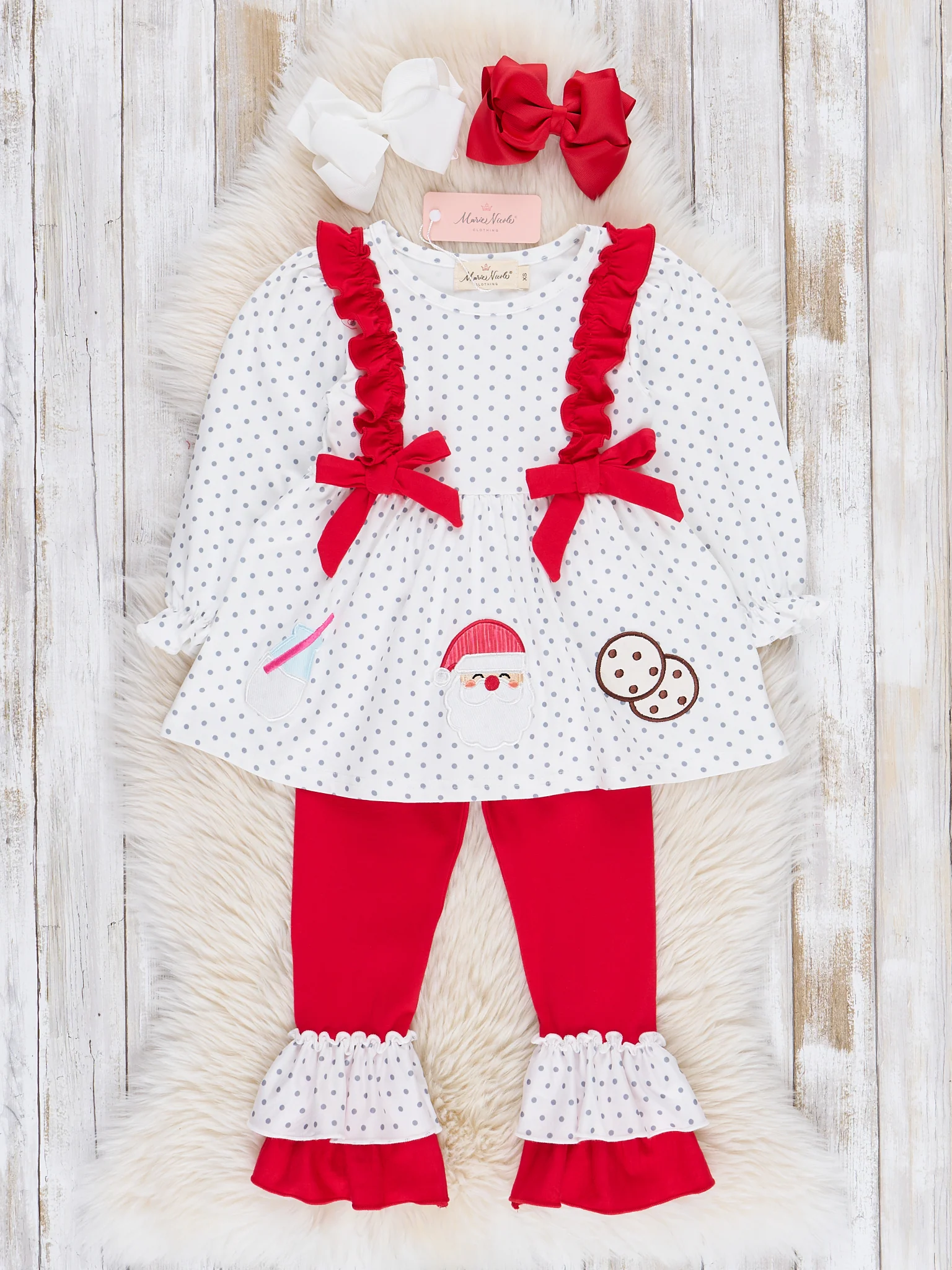 Embroidered Santa's Milk & Cookies Ruffle Outfit - Image 2