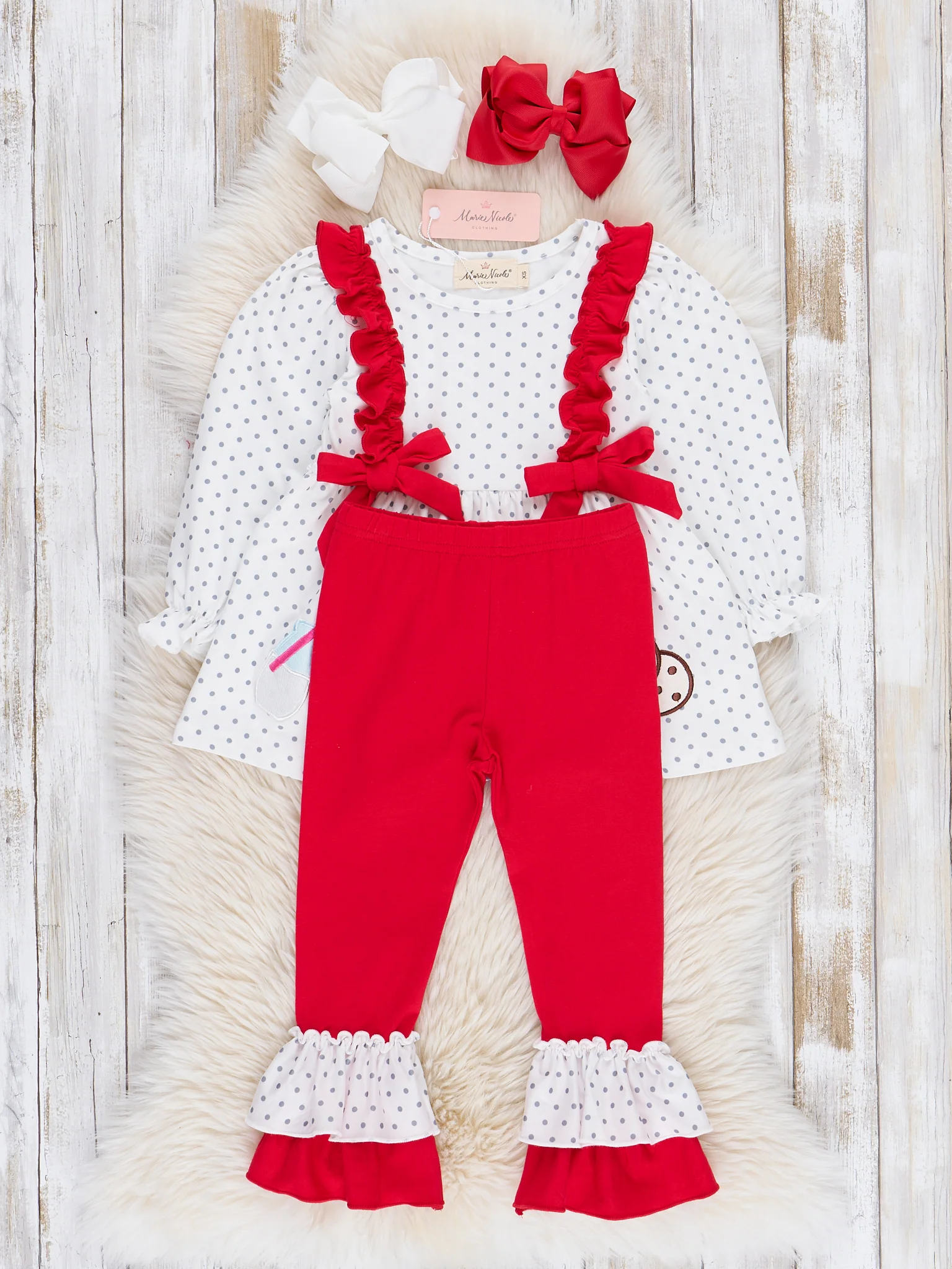 Embroidered Santa's Milk & Cookies Ruffle Outfit - Image 3