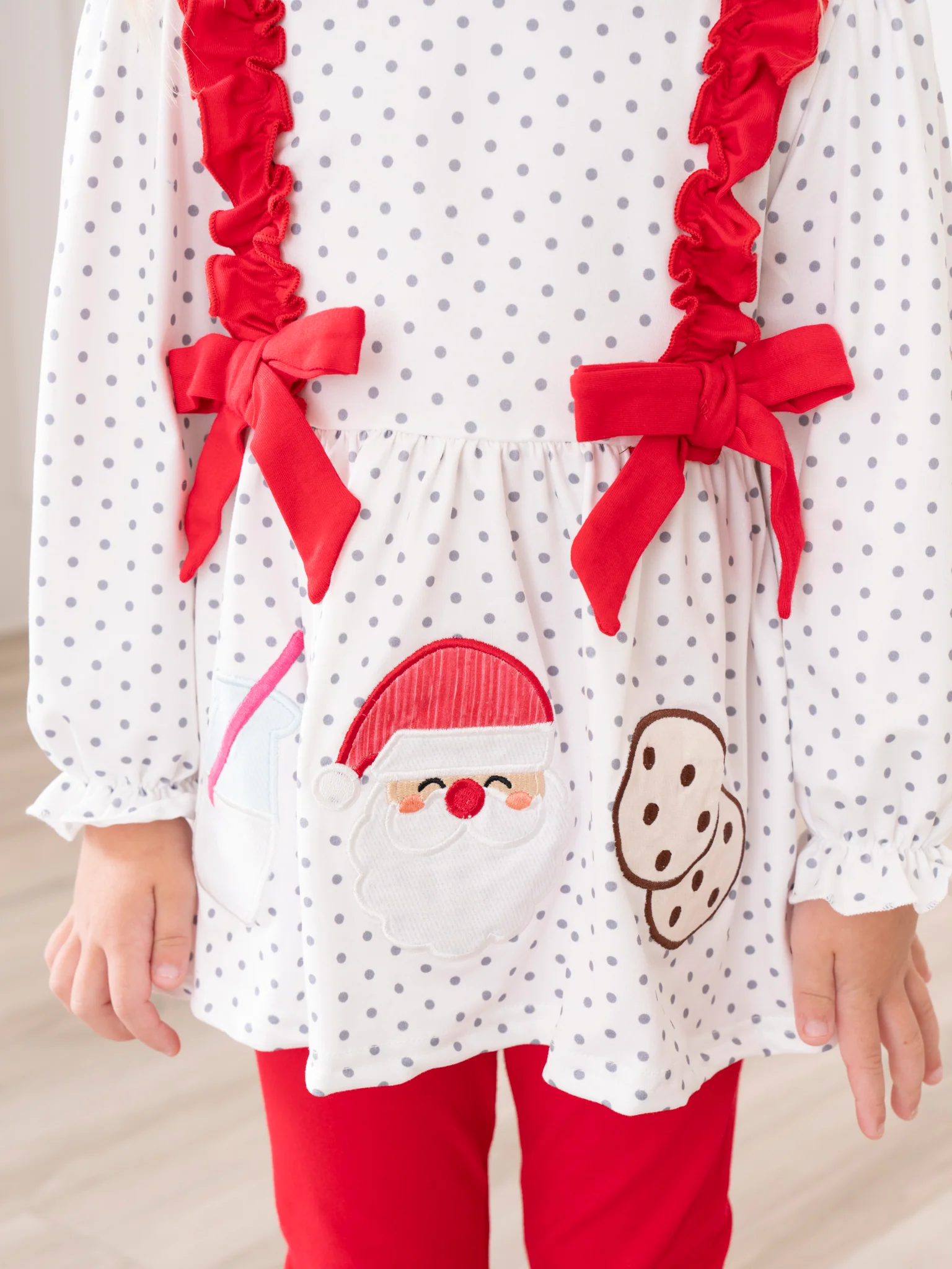 Embroidered Santa's Milk & Cookies Ruffle Outfit - Image 4