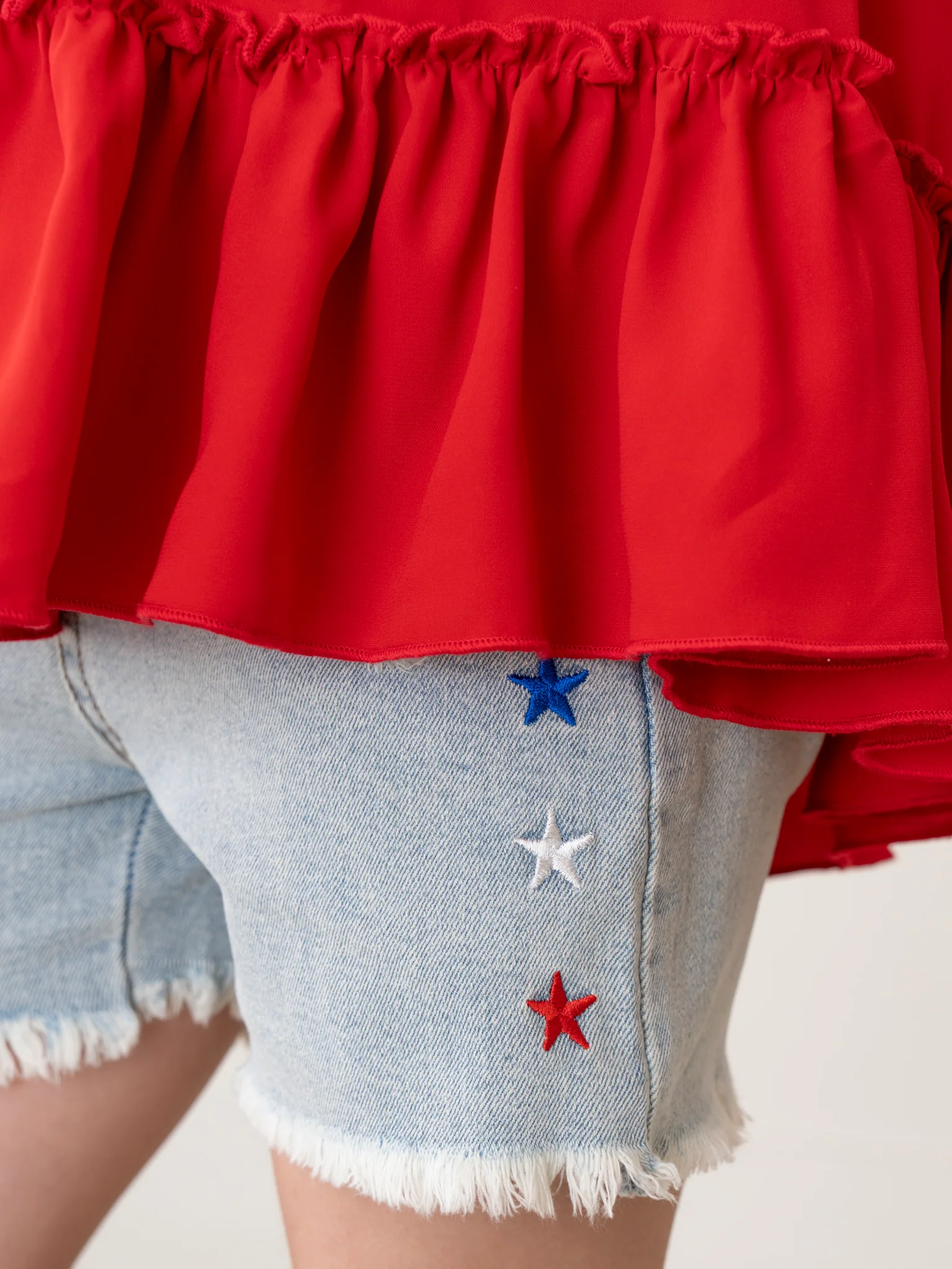 Embroidered Stars Ruffle Denim Shorts Outfit - Image 5