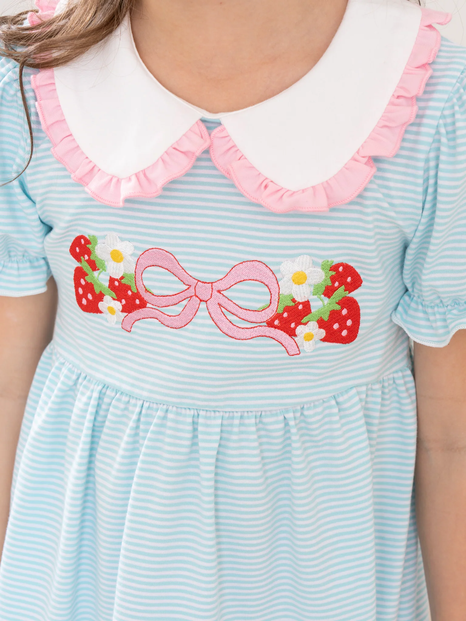 Embroidered Strawberry Bows Ruffle Outfit - Image 4
