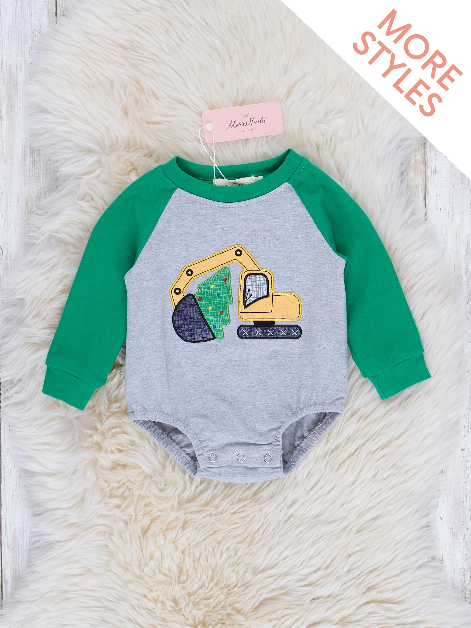 Embroidered Holiday Construction Truck Raglan Romper