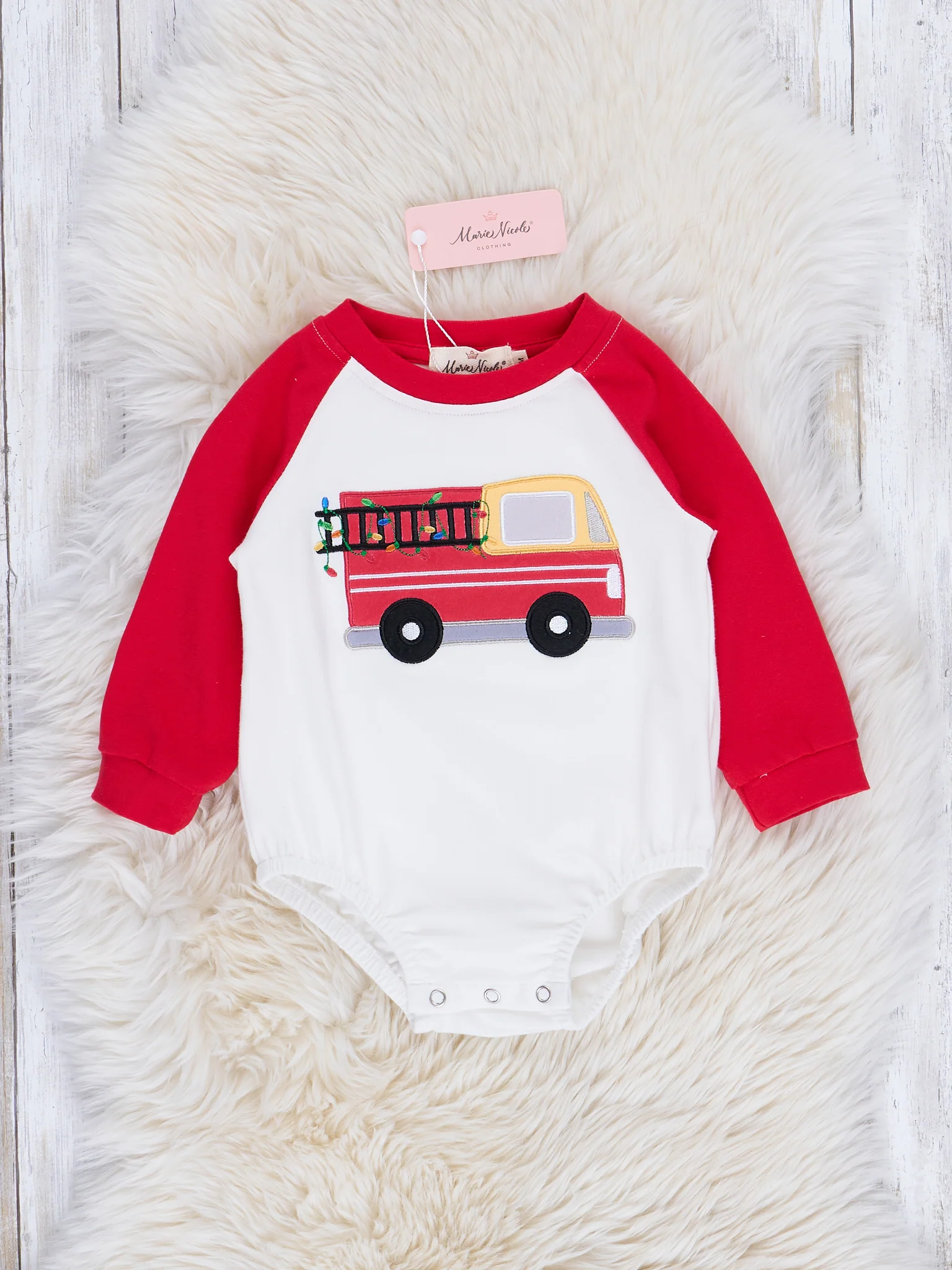 Embroidered Holiday Construction Truck Raglan Romper - Image 2