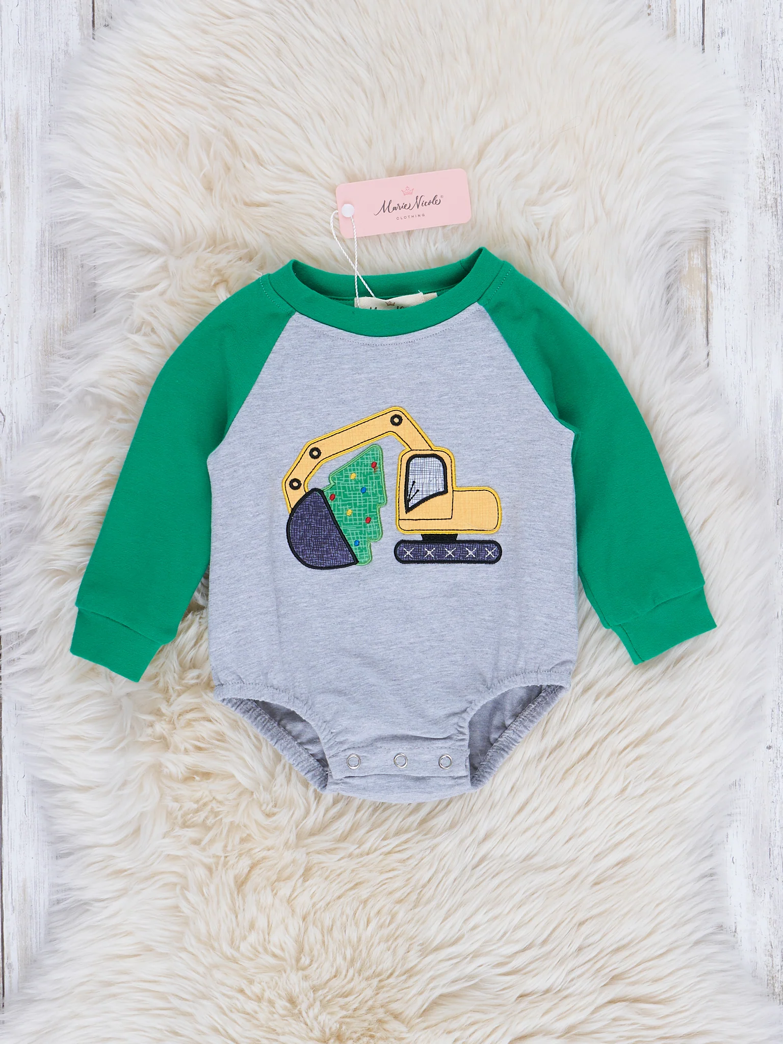 Embroidered Holiday Construction Truck Raglan Romper - Image 3