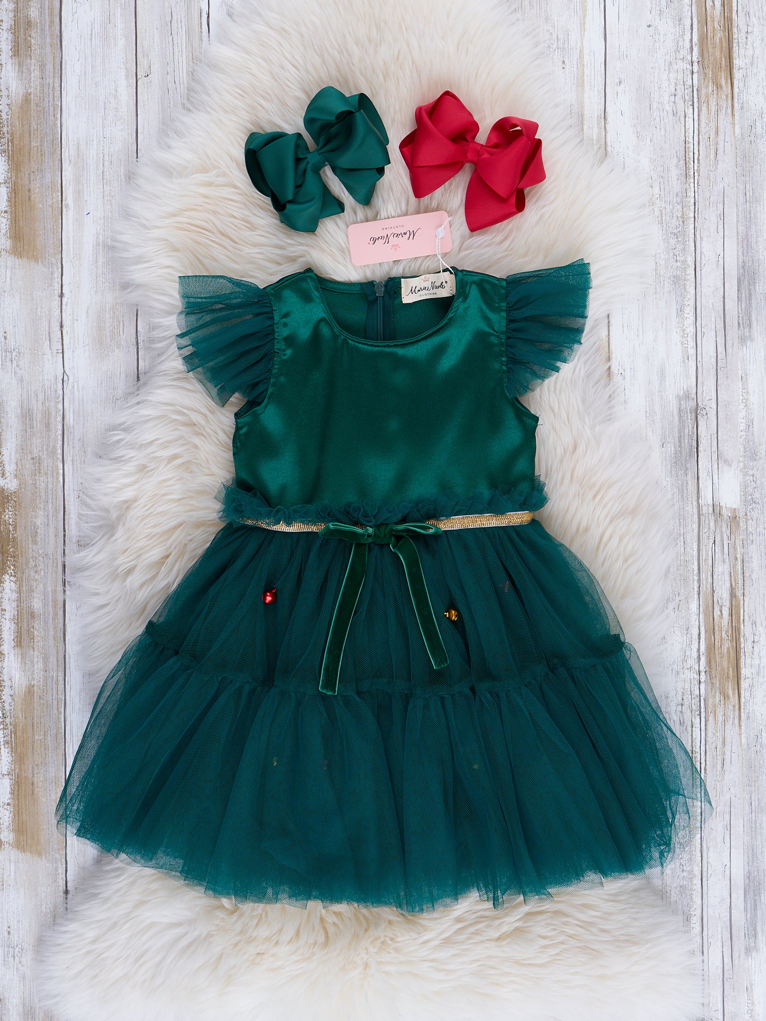 Emerald Flutter Sleeve Tulle Dress - Image 2