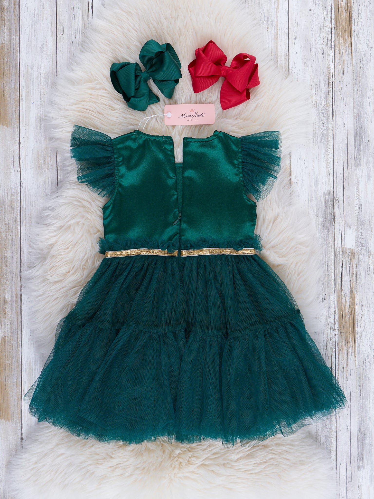 Emerald Flutter Sleeve Tulle Dress - Image 3