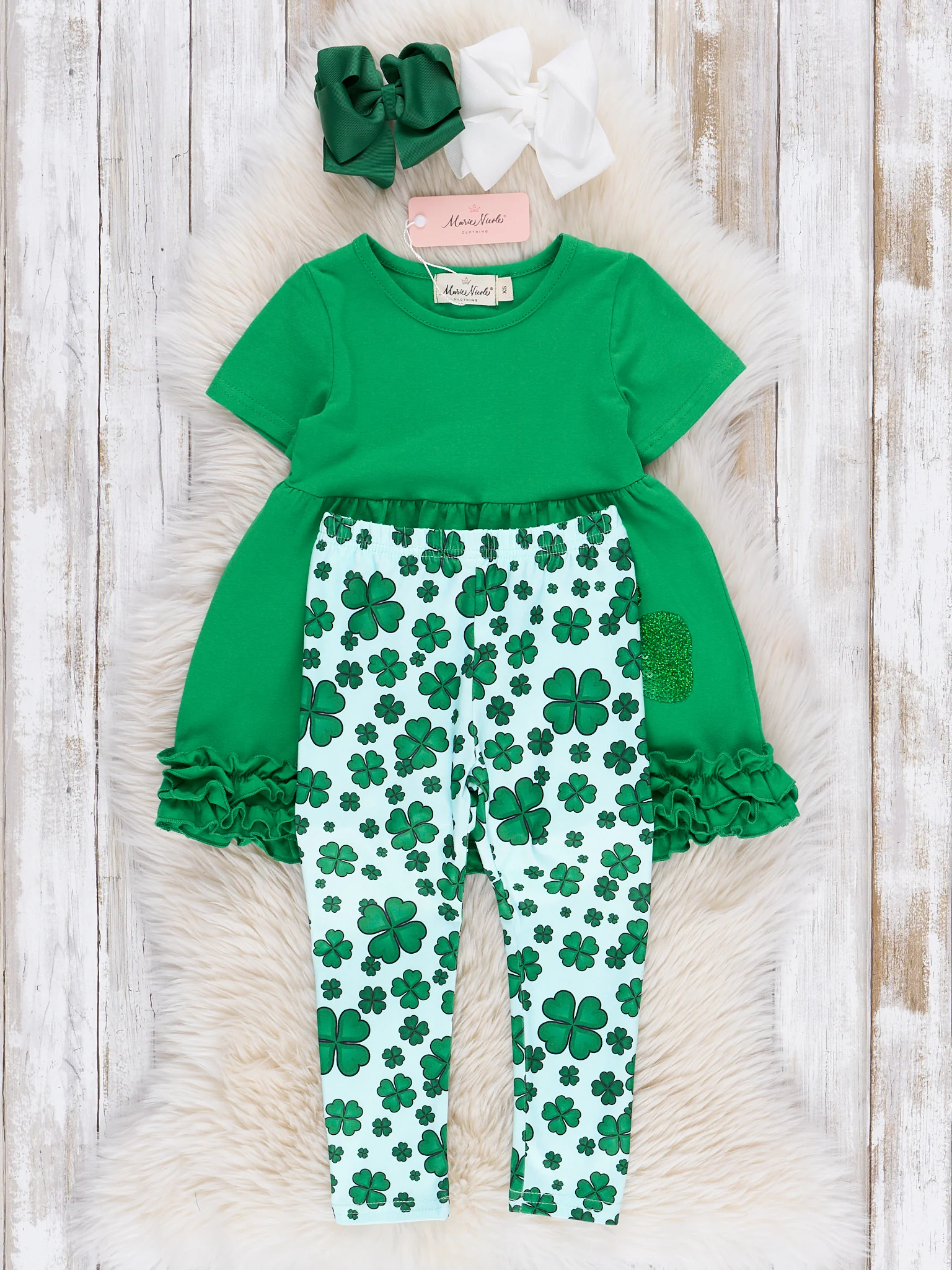 Emerald Green Shamrocks Ruffle Outfit - Image 3