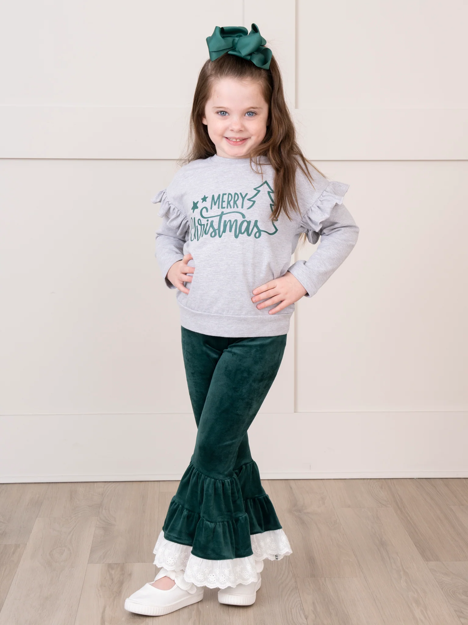 Emerald Merry Christmas Velvet Bell Bottom Outfit - Image 4