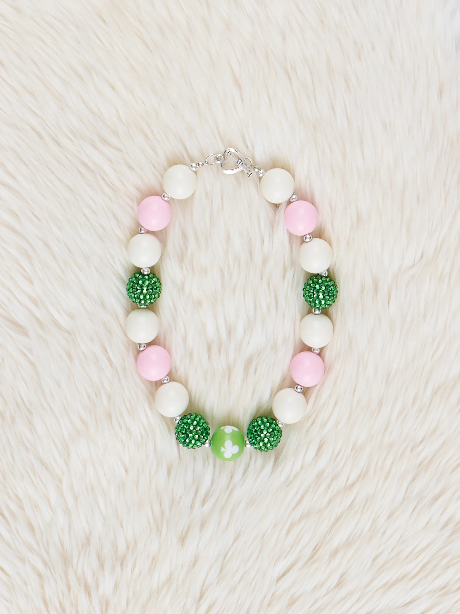 Emerald & Pink Shimmer Bubblegum Necklace