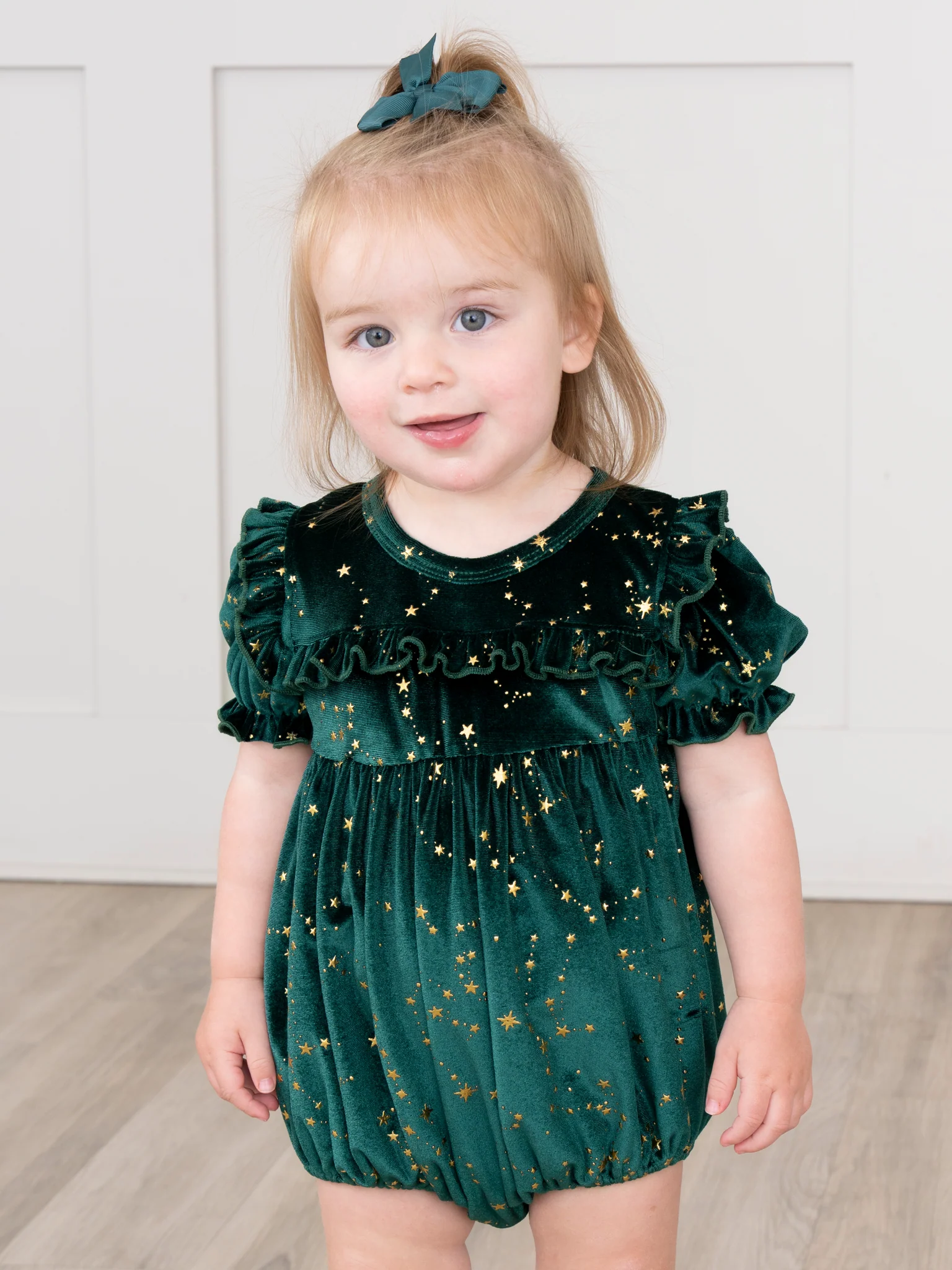 Emerald Starry Night Velvet Bubble Romper