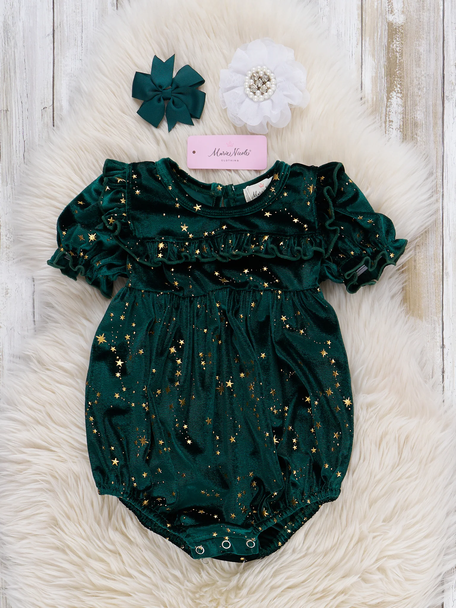 Emerald Starry Night Velvet Bubble Romper - Image 2