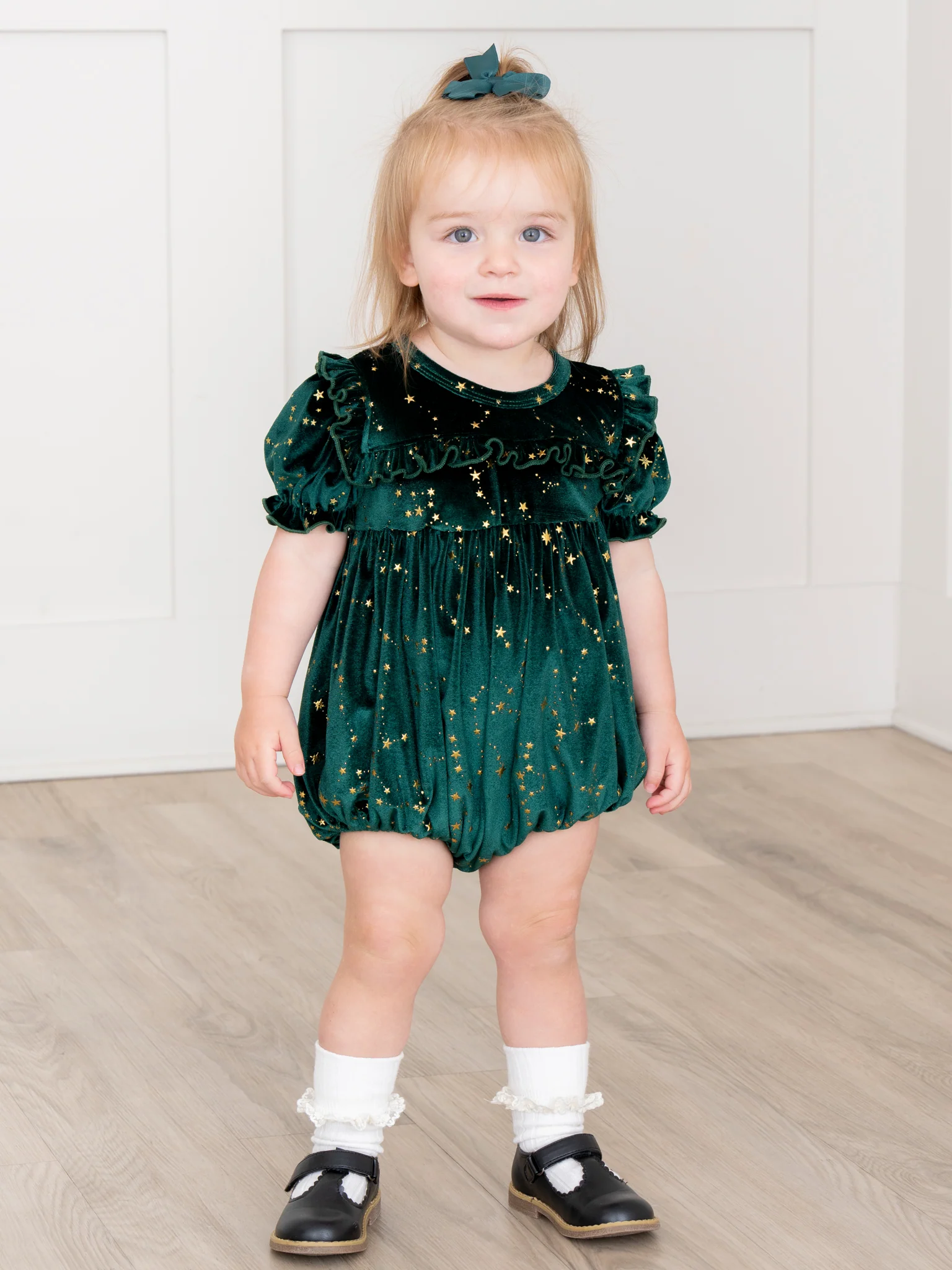 Emerald Starry Night Velvet Bubble Romper - Image 4