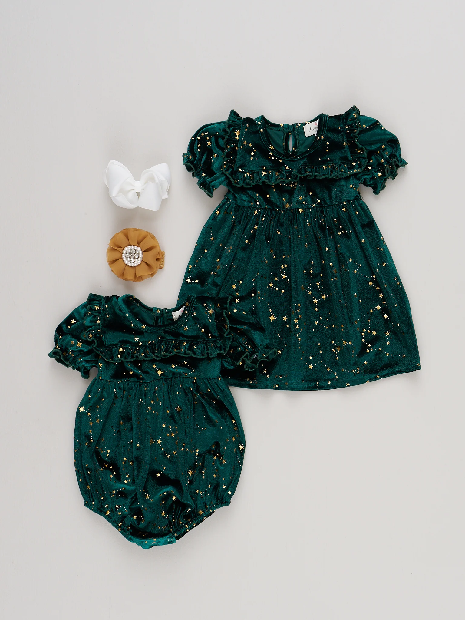 Emerald Starry Night Velvet Bubble Romper - Image 6