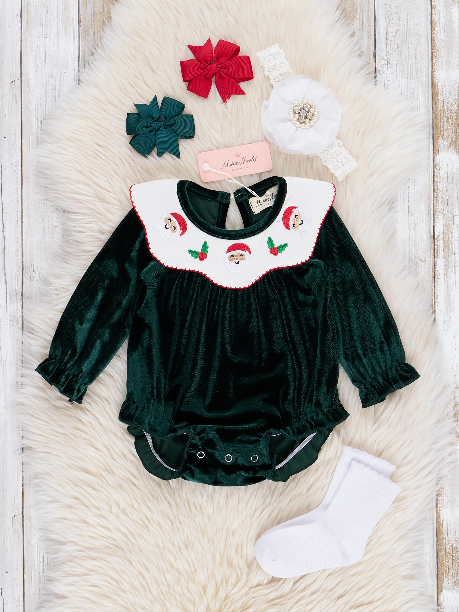 Emerald Velvet Holly Jolly Bubble Romper