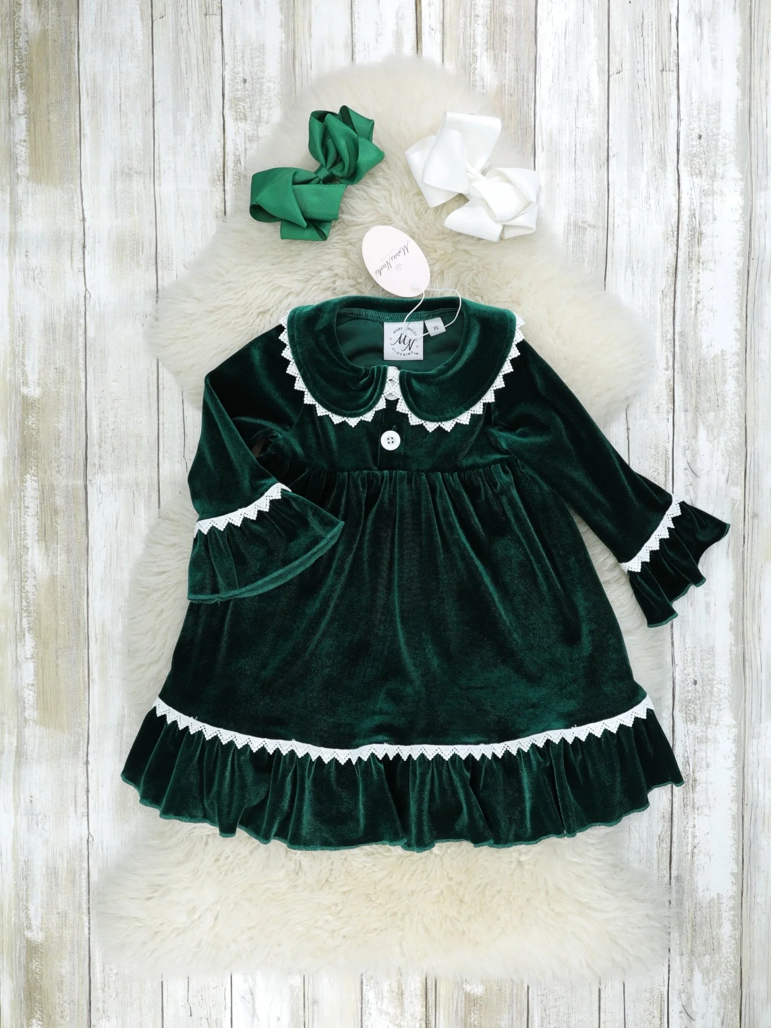 Emerald Velvet Ruffle Dress
