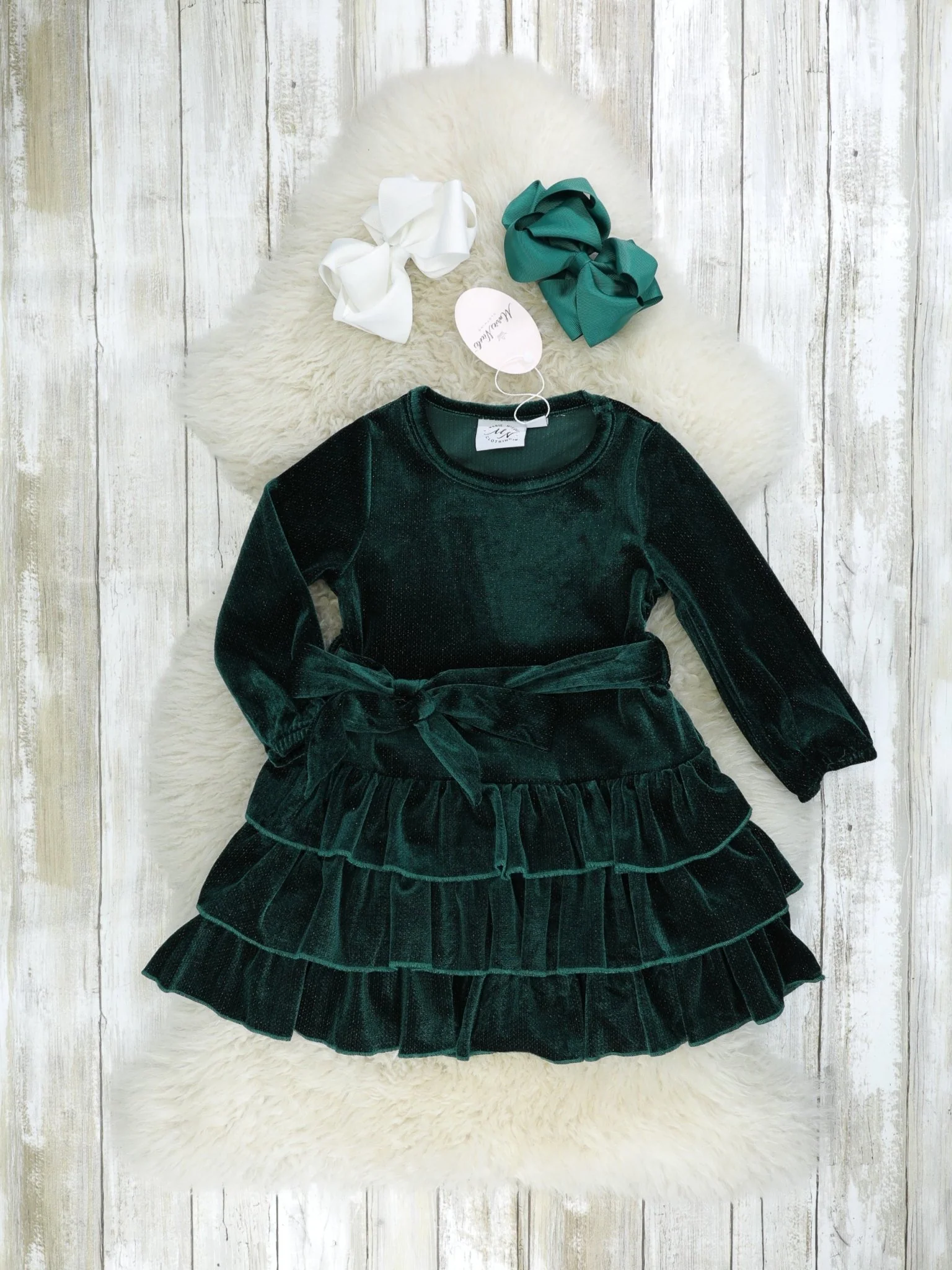 Emerald Velvet Tiered Ruffle Dress