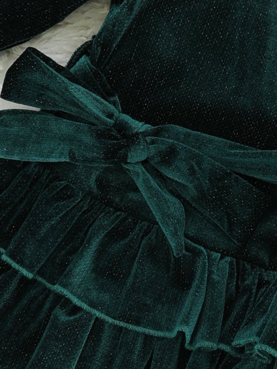 Emerald Velvet Tiered Ruffle Dress - Image 2