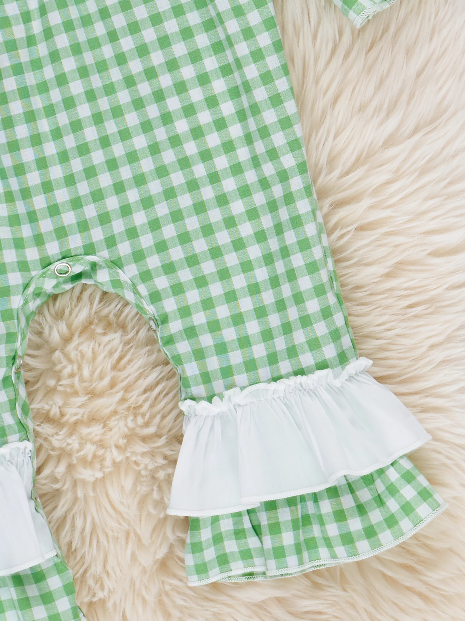 Evergreen Gingham Smocked Ruffle Romper - Image 3