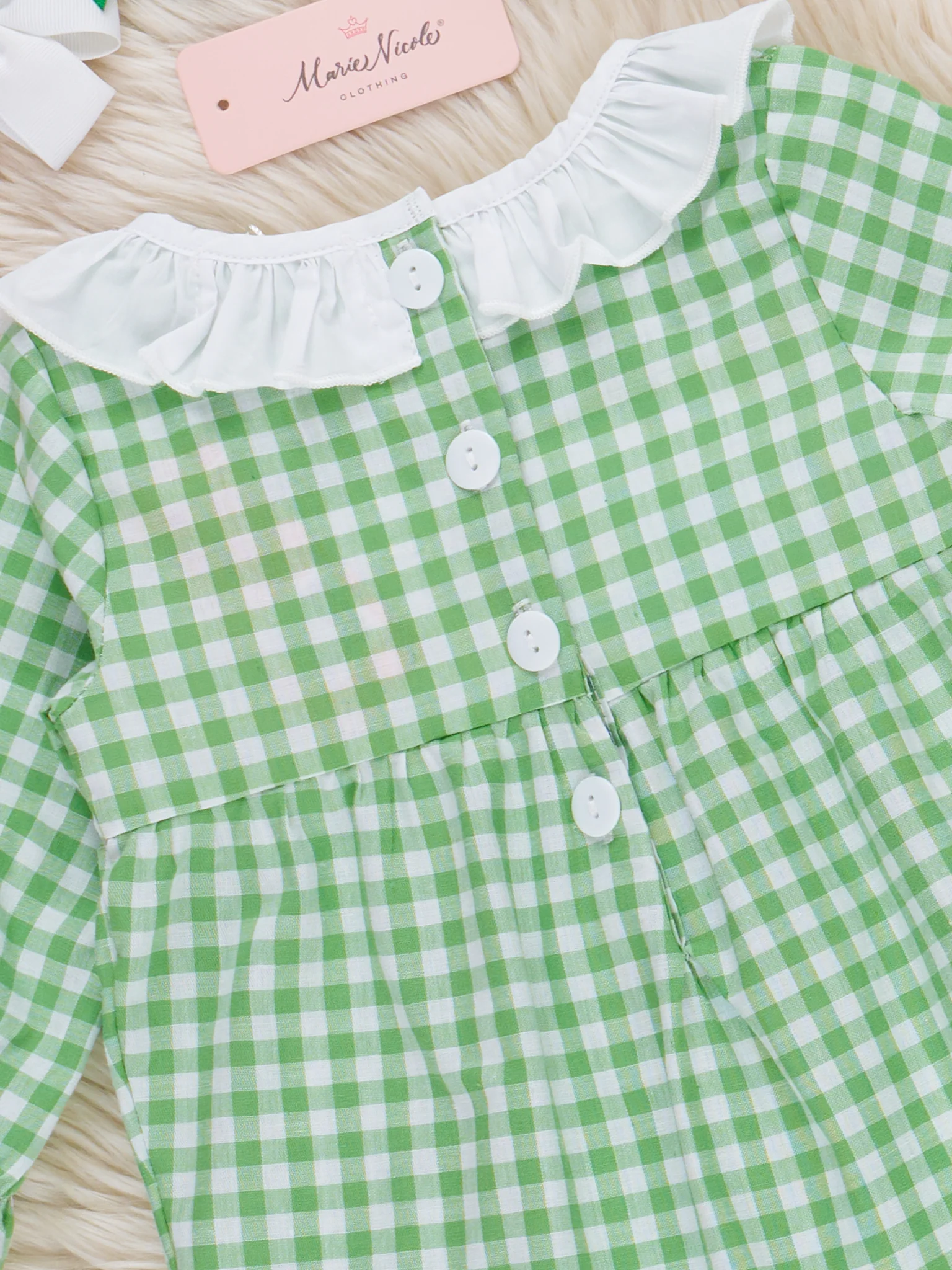 Evergreen Gingham Smocked Ruffle Romper - Image 4