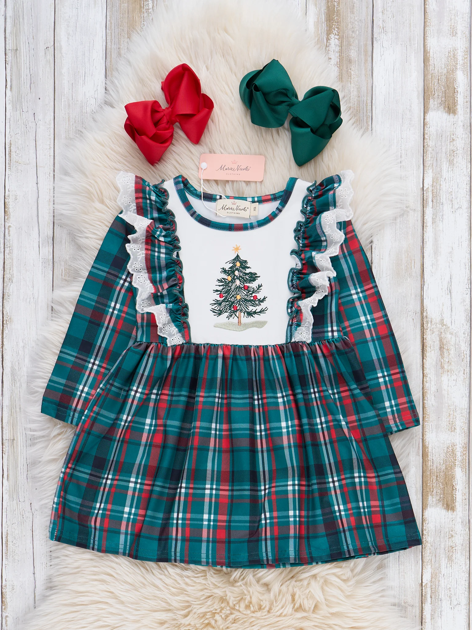 Evergreen Plaid Embroidered Dress - Image 2