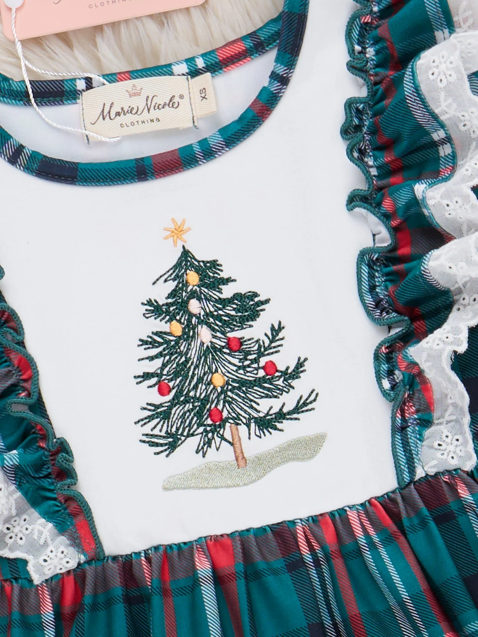 Evergreen Plaid Embroidered Dress - Image 3