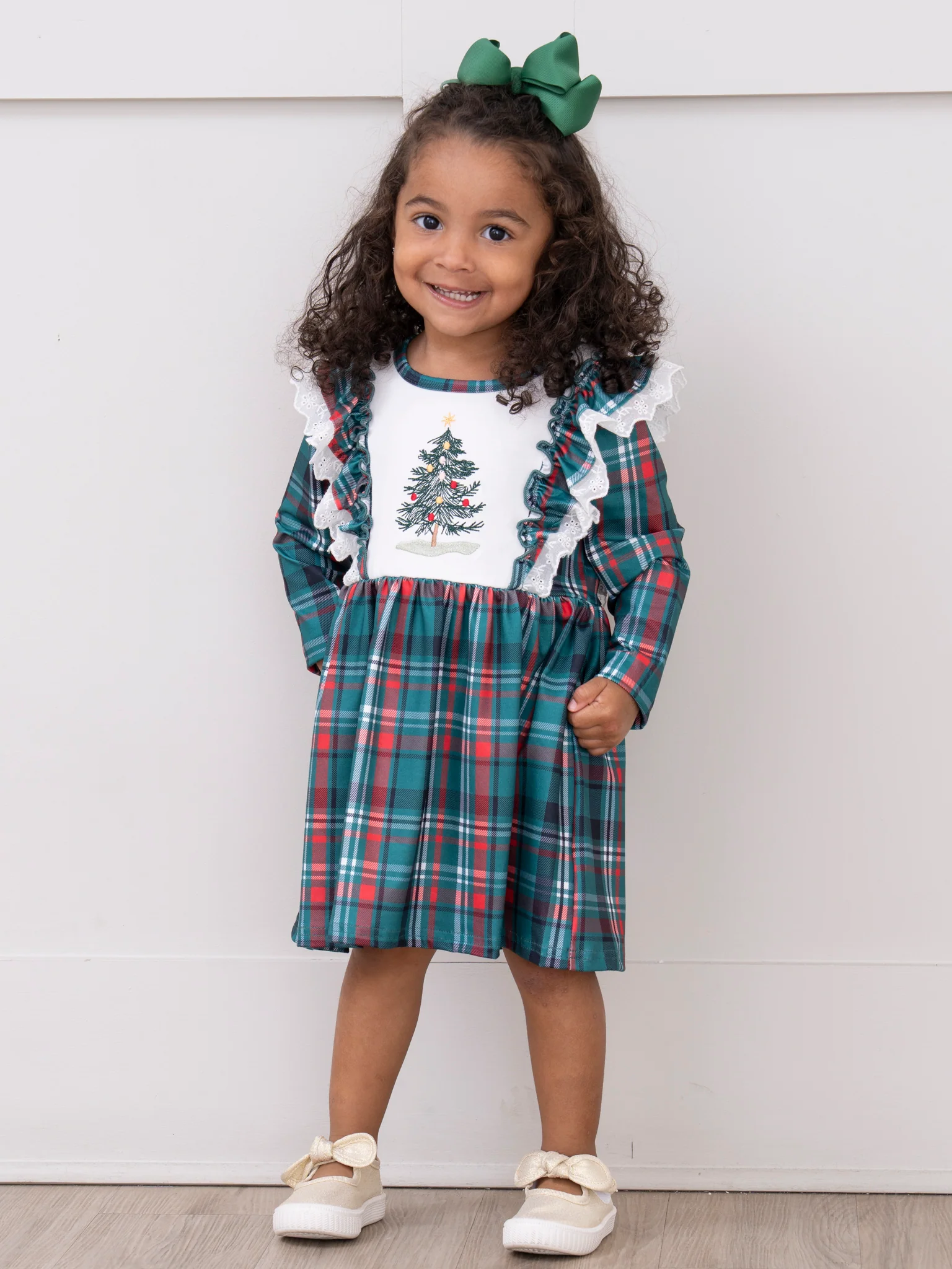 Evergreen Plaid Embroidered Dress - Image 4