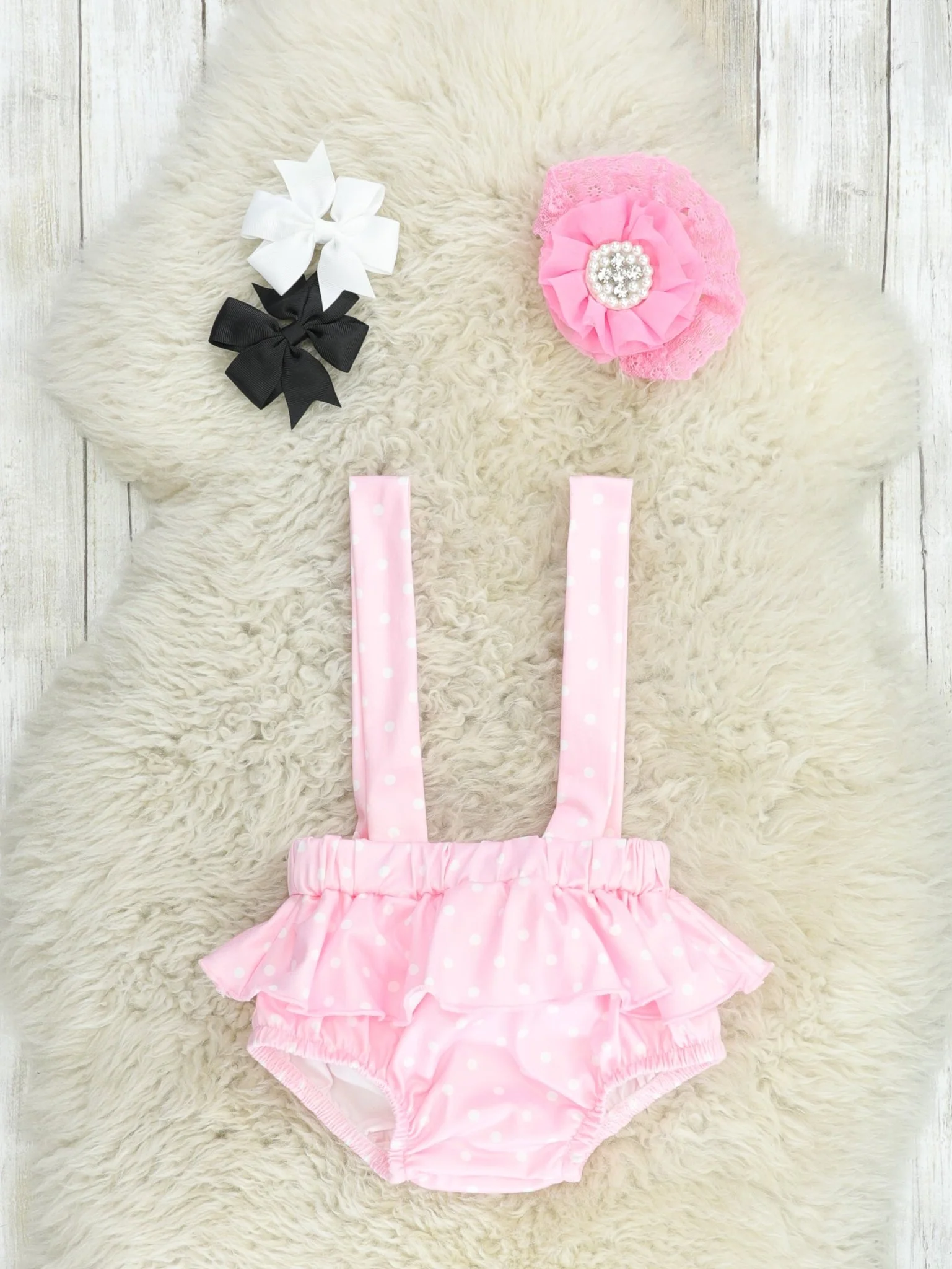 "Every Bunny Welcome" Onesie & Overall Bloomers Set - Image 4