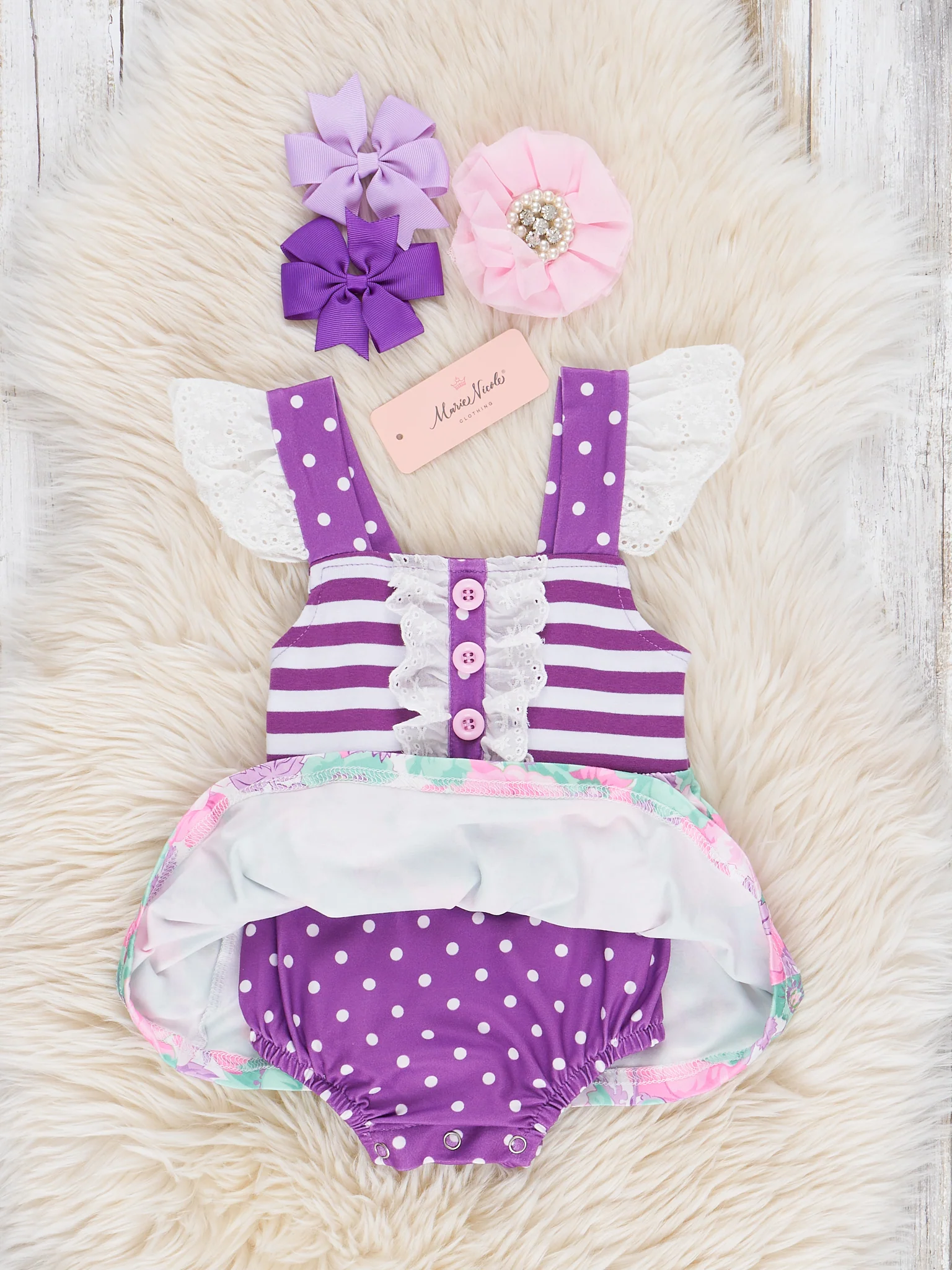 Eyelet Flutter Sleeve Garden Ruffle Bubble Romper - Image 3