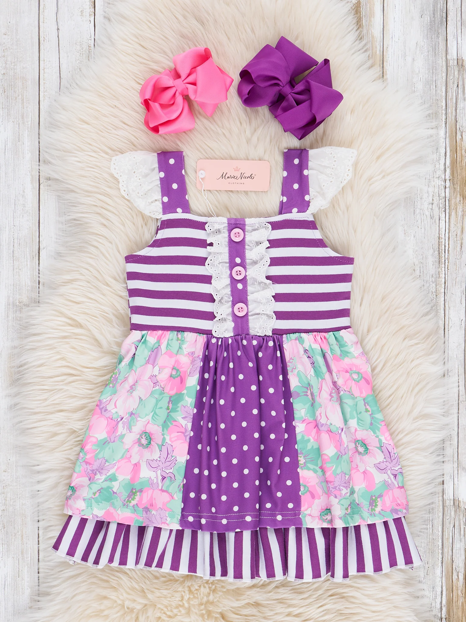 Eyelet Flutter Sleeve Garden Ruffle Dress