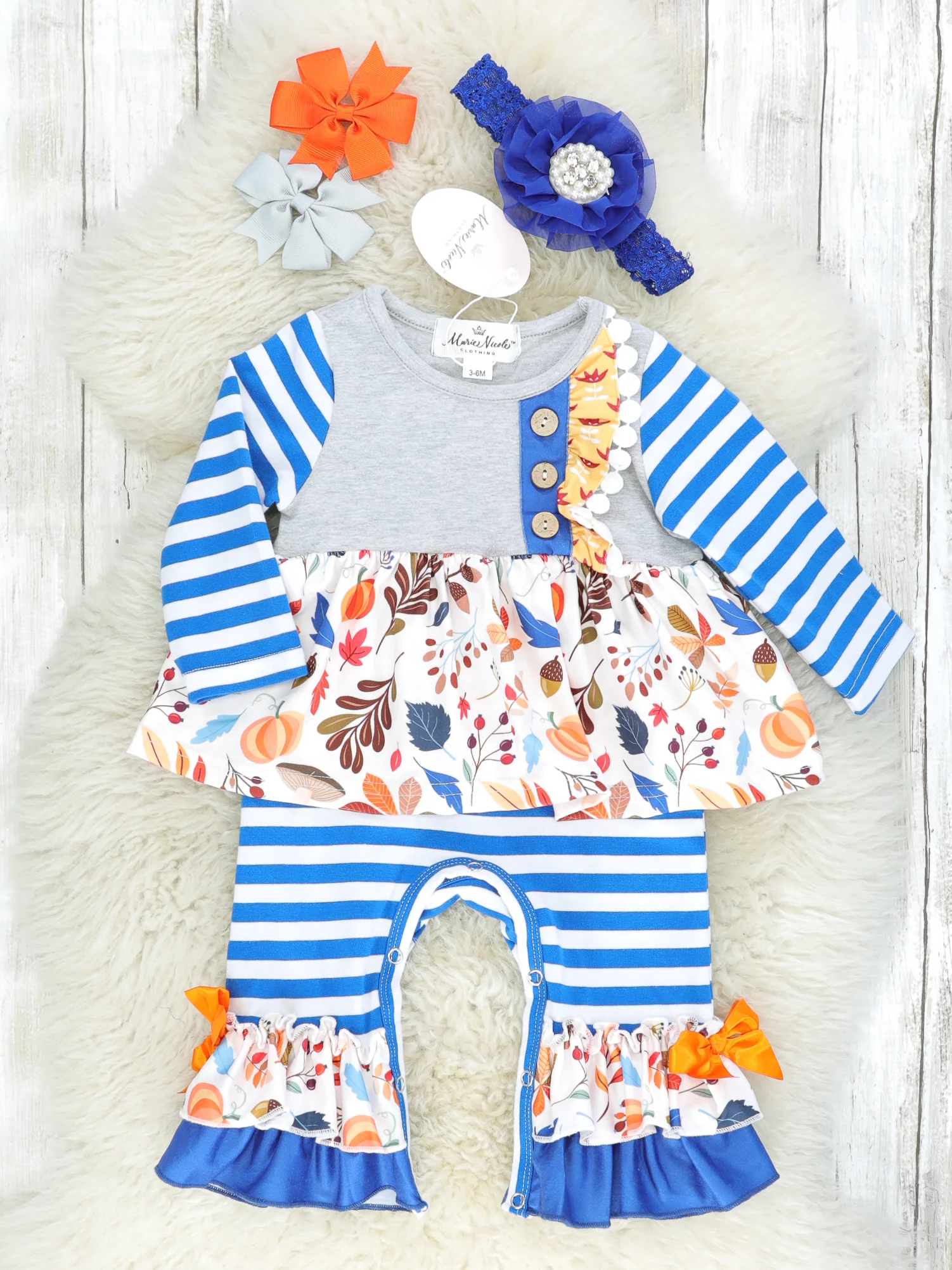 Fall Foliage Raglan Ruffle Romper