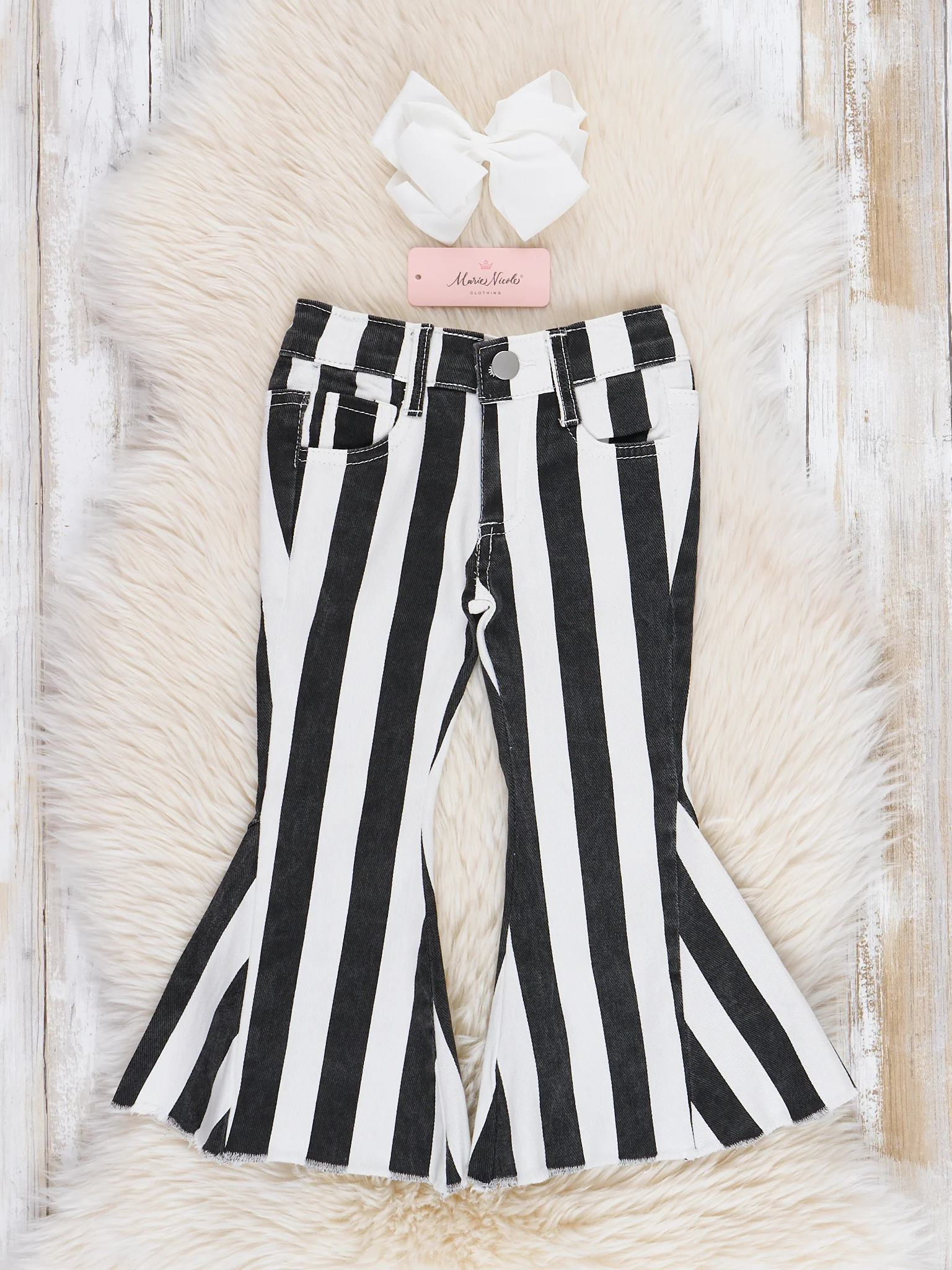 Fall Stripe Denim Bell Bottoms - Image 2