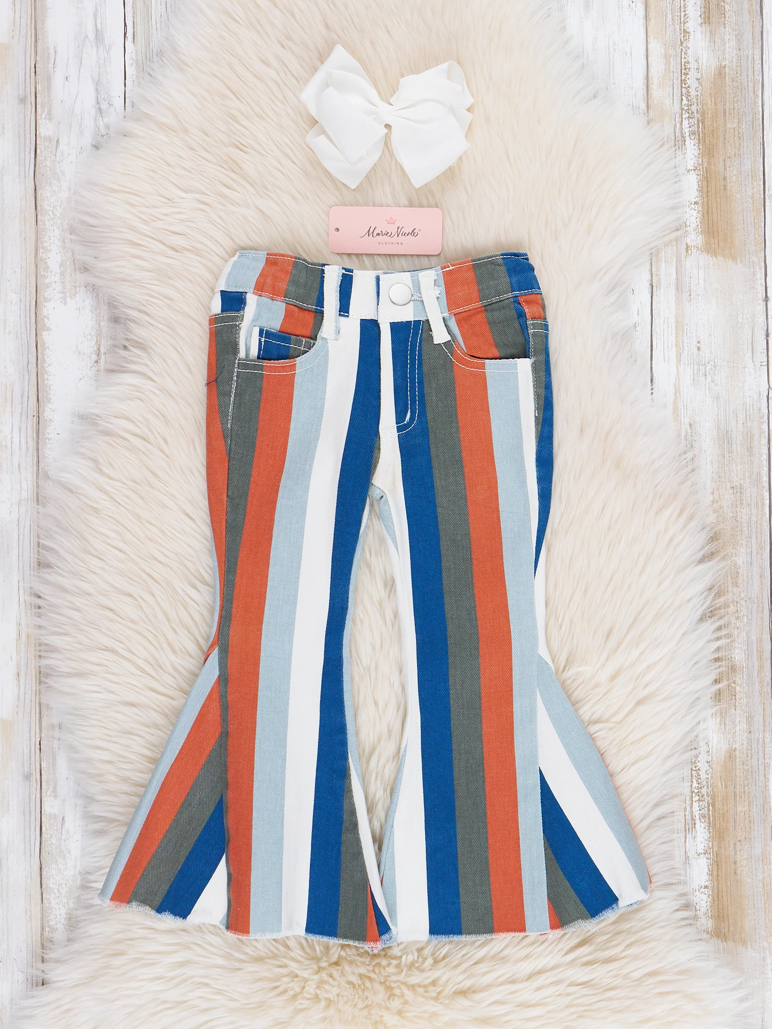 Fall Stripe Denim Bell Bottoms - Image 3