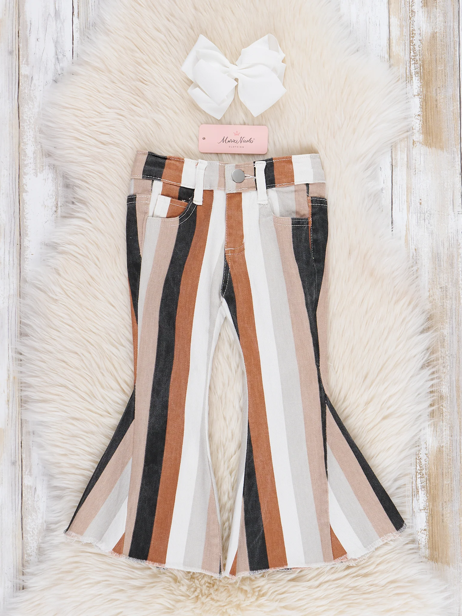 Fall Stripe Denim Bell Bottoms - Image 4