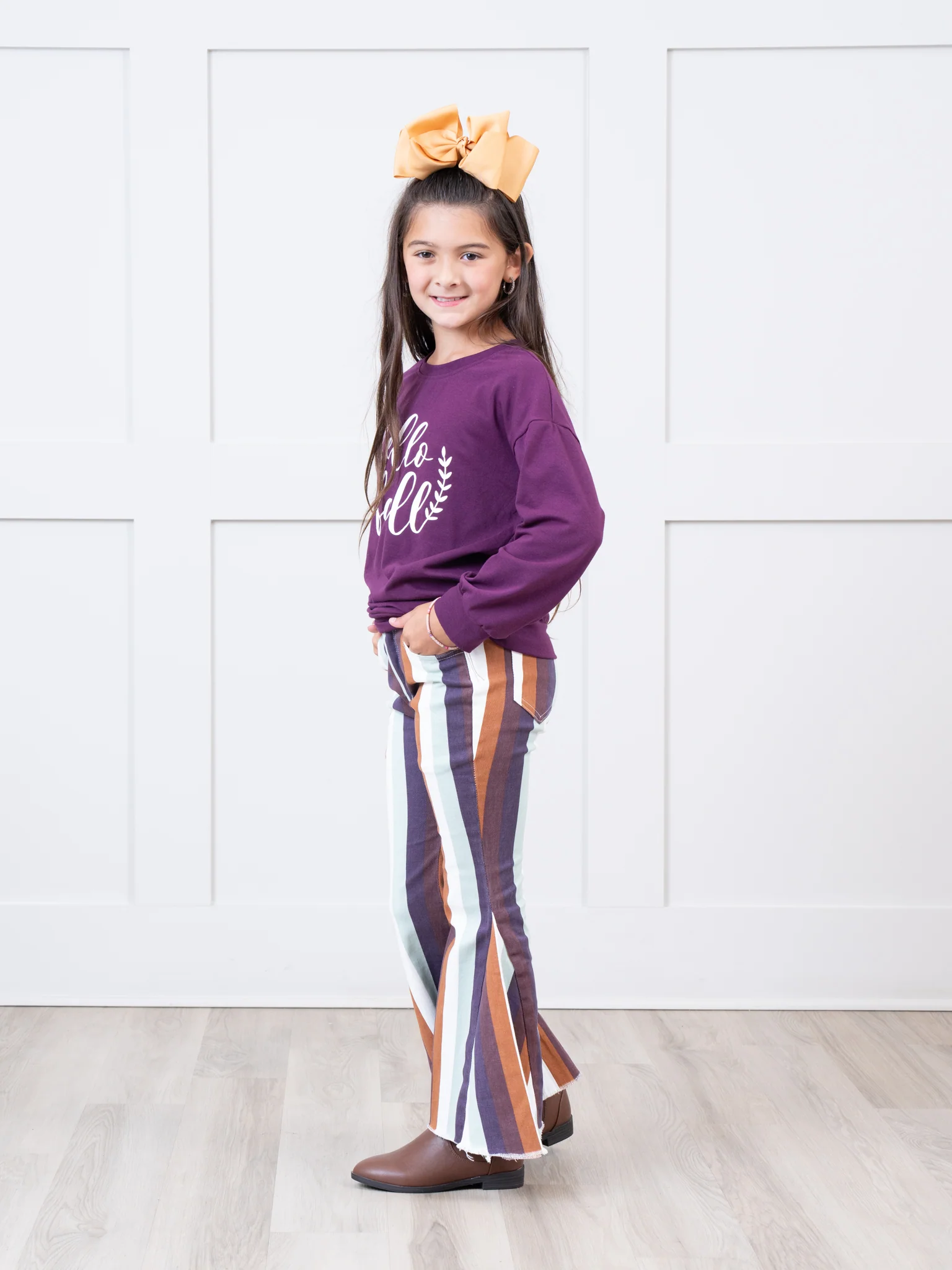 Fall Stripe Denim Bell Bottoms - Image 6