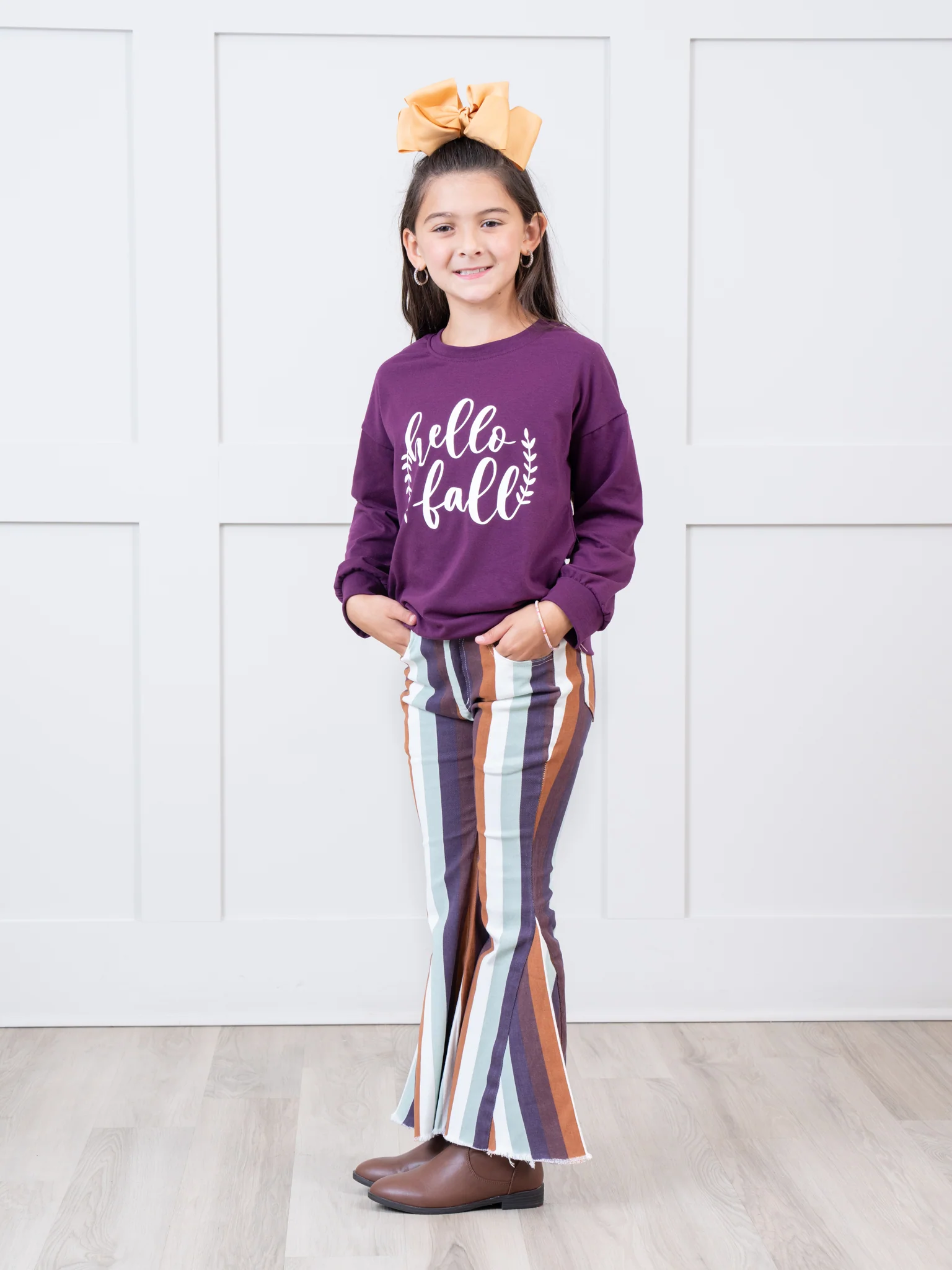 Fall Stripe Denim Bell Bottoms - Image 7
