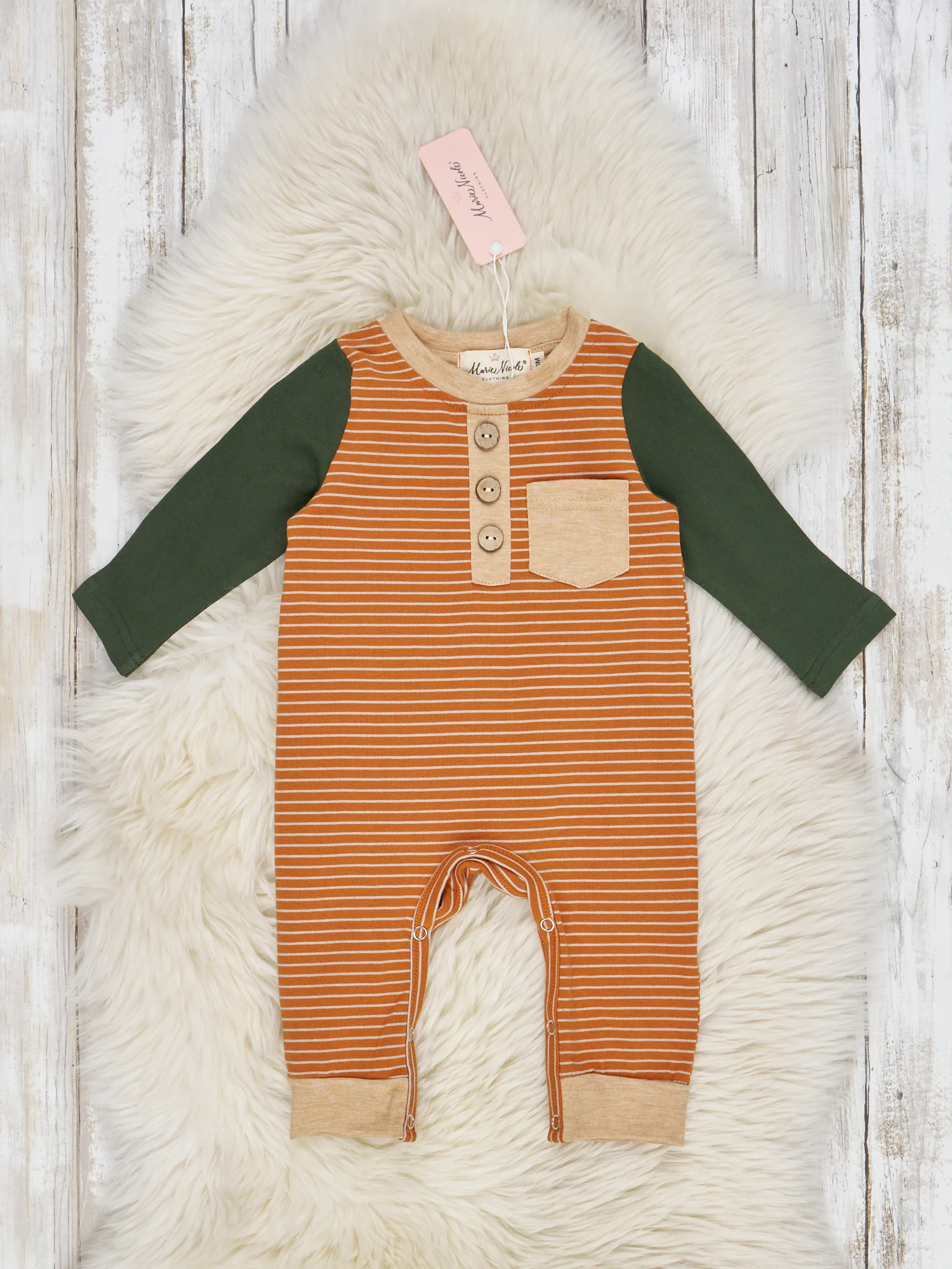 Fall Striped Raglan Pocket Henley Rompers - Image 3