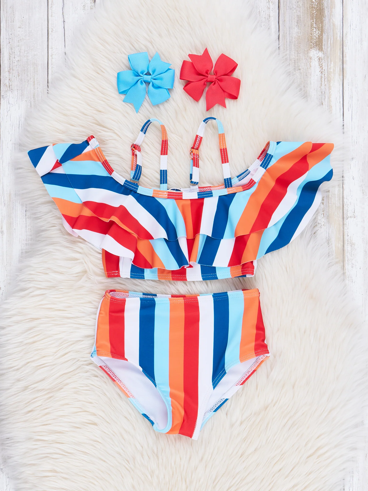Family Blue & Orange Stripes Swimsuit - Image 4