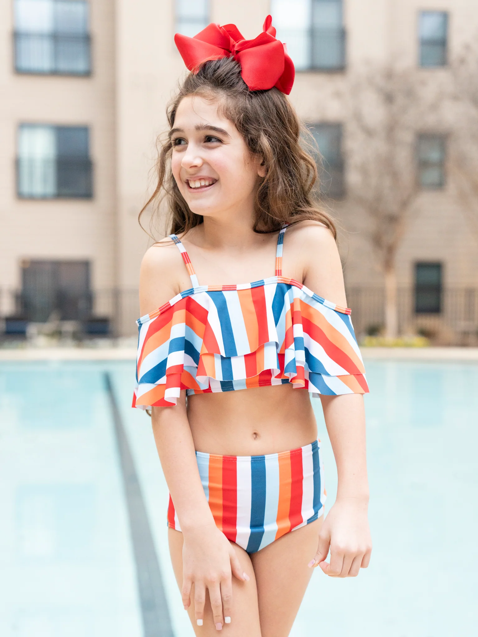 Family Blue & Orange Stripes Swimsuit - Image 8