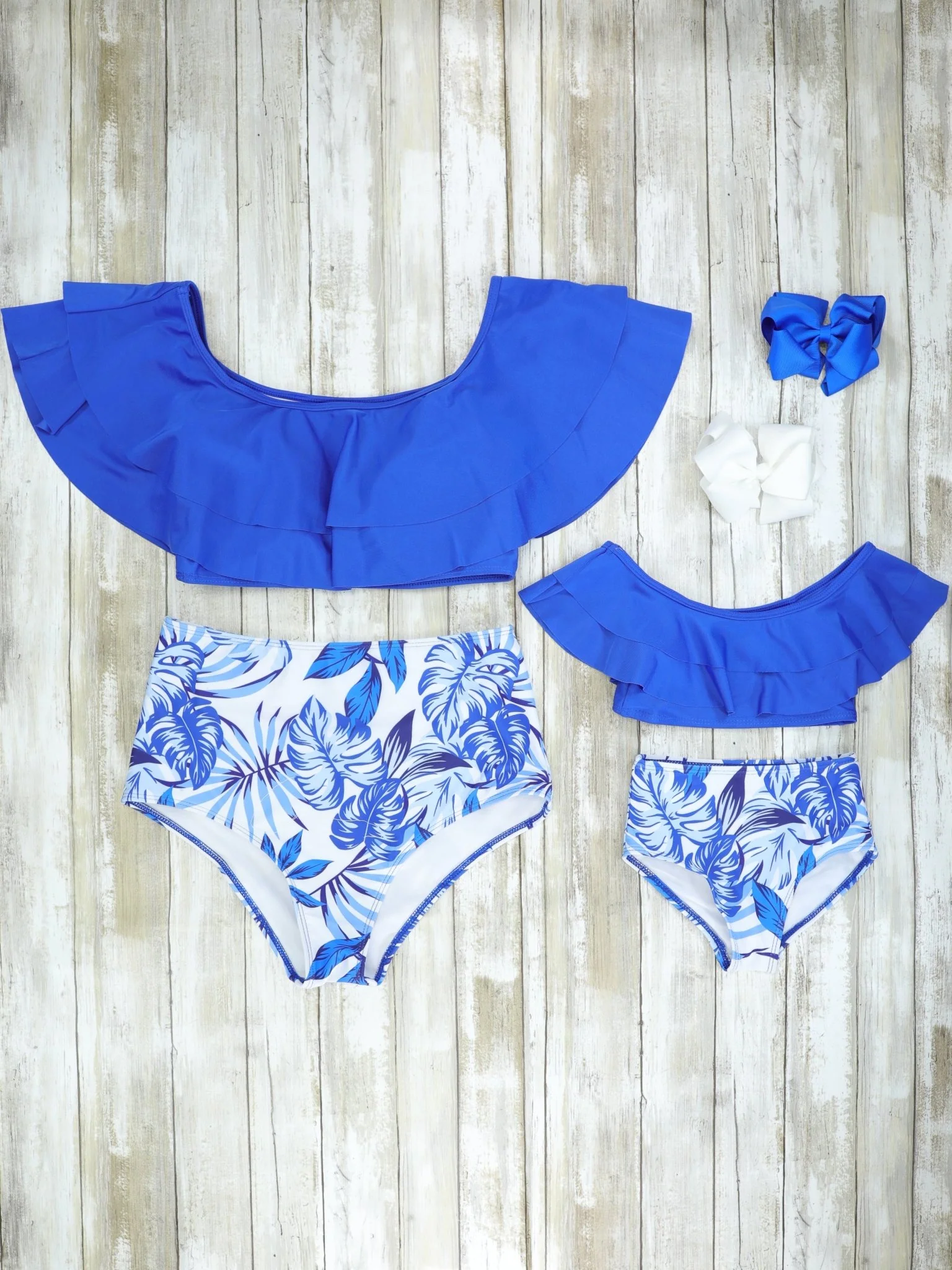 Family Blue & White Tropical Swimsuit - Image 2