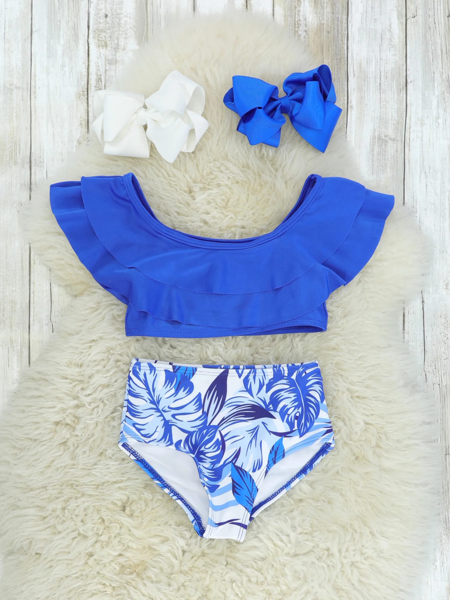Family Blue & White Tropical Swimsuit - Image 3