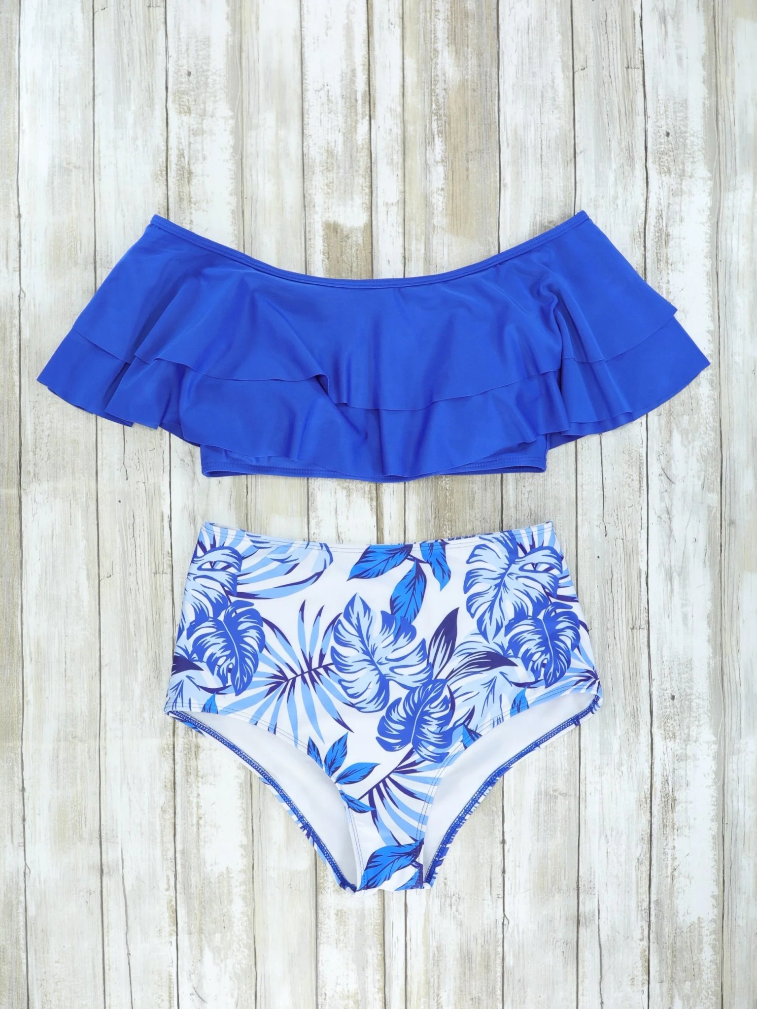 Family Blue & White Tropical Swimsuit - Image 4