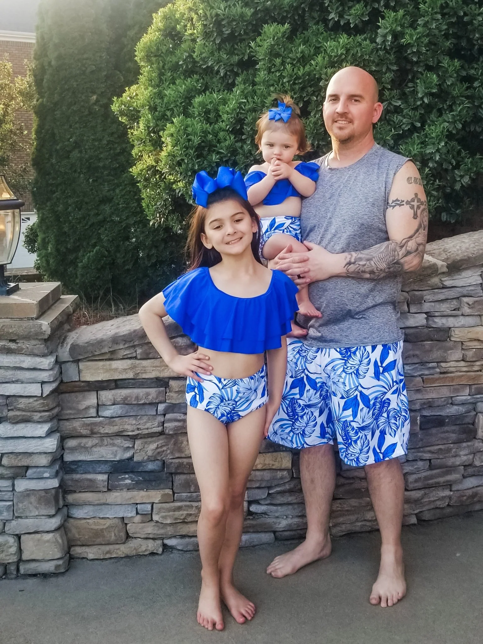 Family Blue & White Tropical Swimsuit - Image 9