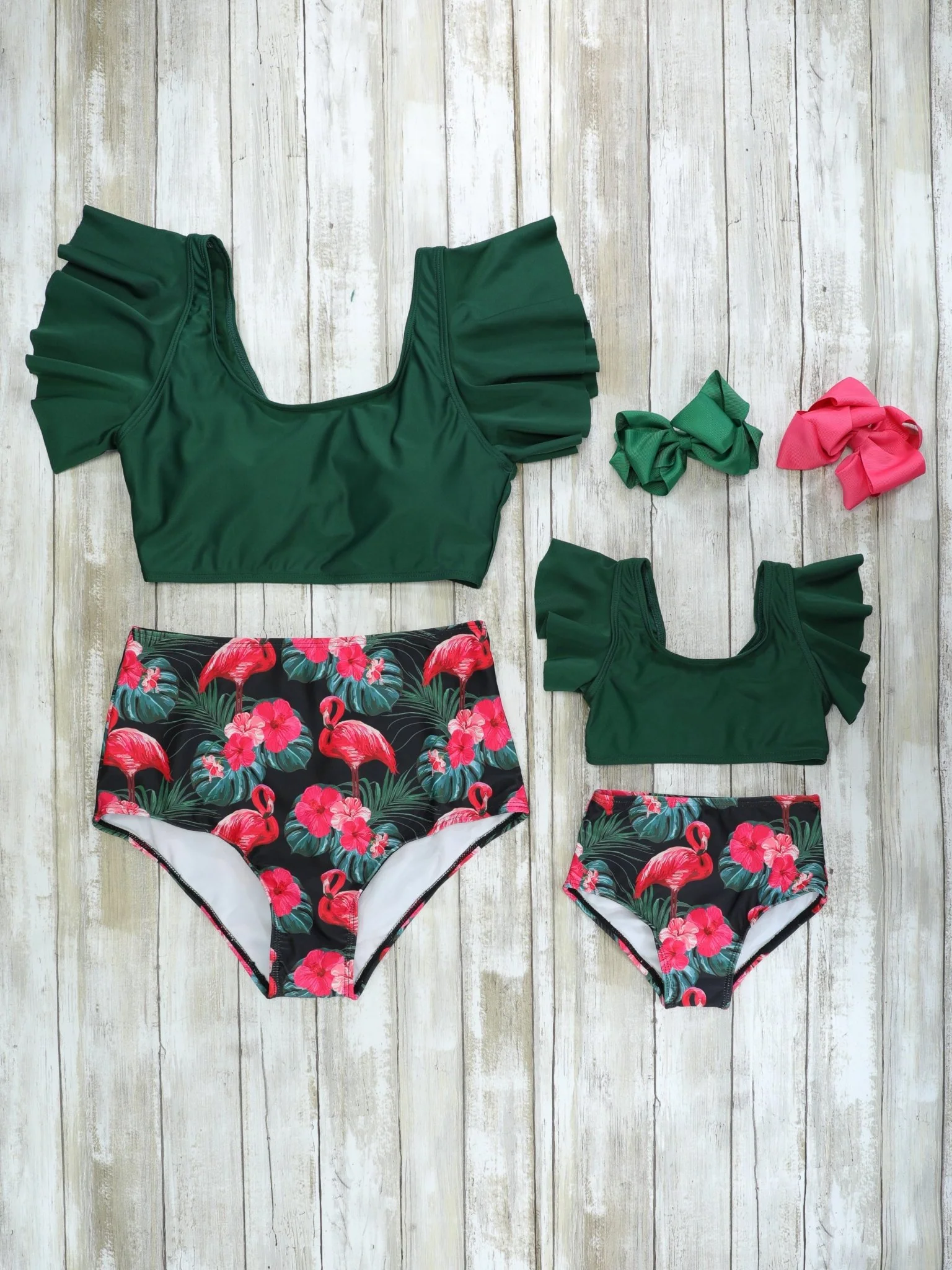 Family Dark Green Flamingo Swimsuit - Image 2
