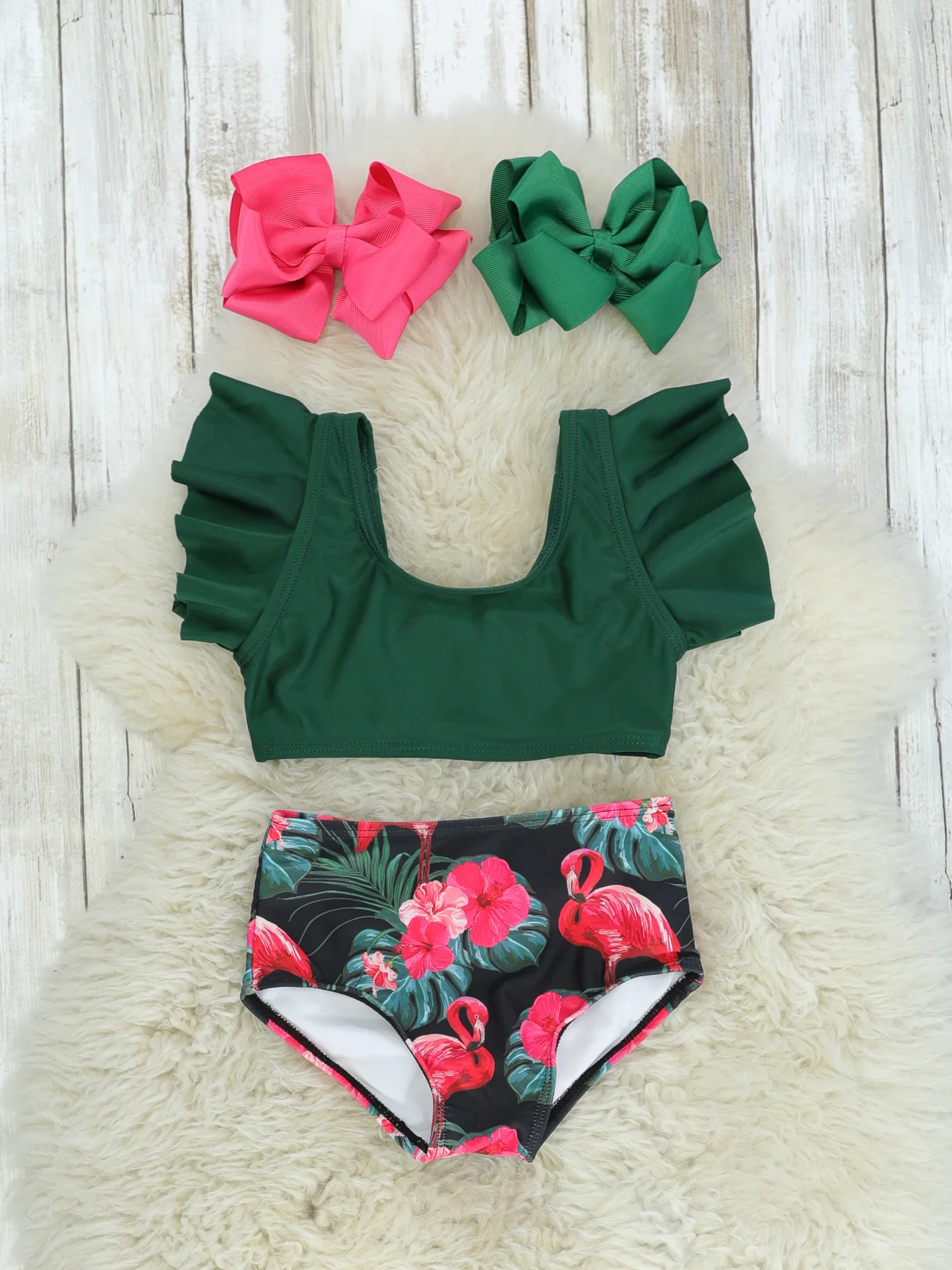 Family Dark Green Flamingo Swimsuit - Image 3