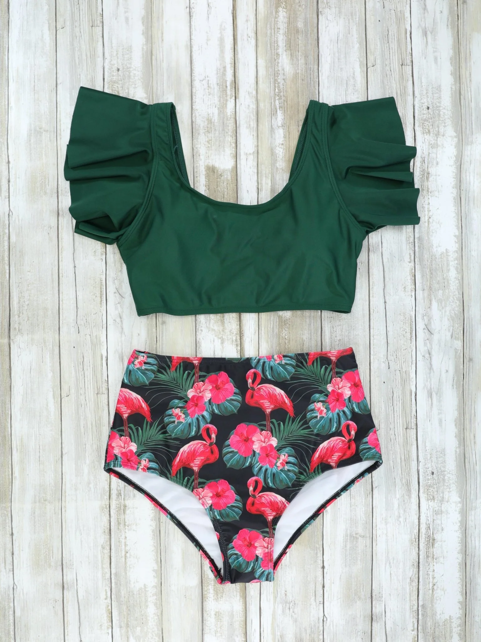 Family Dark Green Flamingo Swimsuit - Image 4