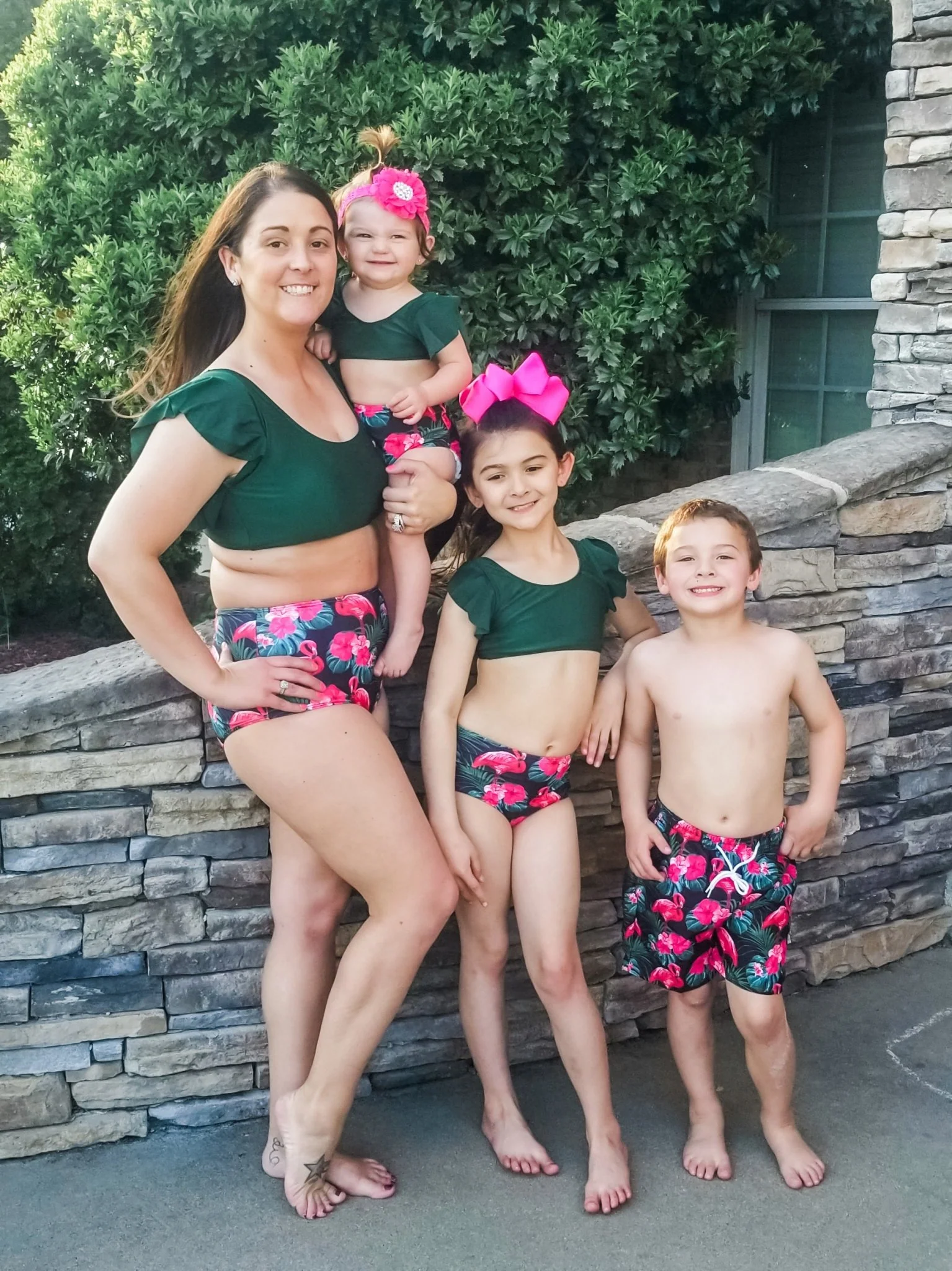 Family Dark Green Flamingo Swimsuit - Image 8