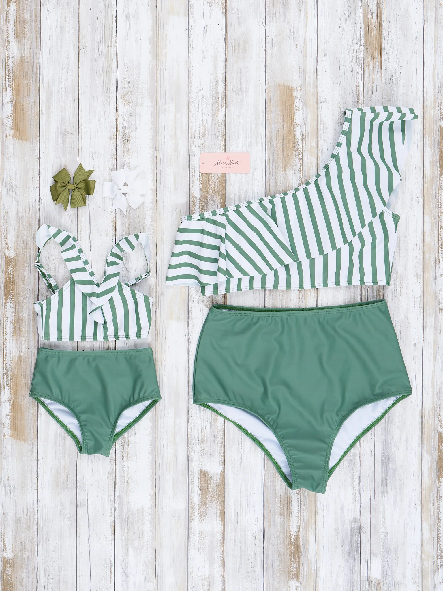 Family Green & White Stripes Swimsuit - Image 2